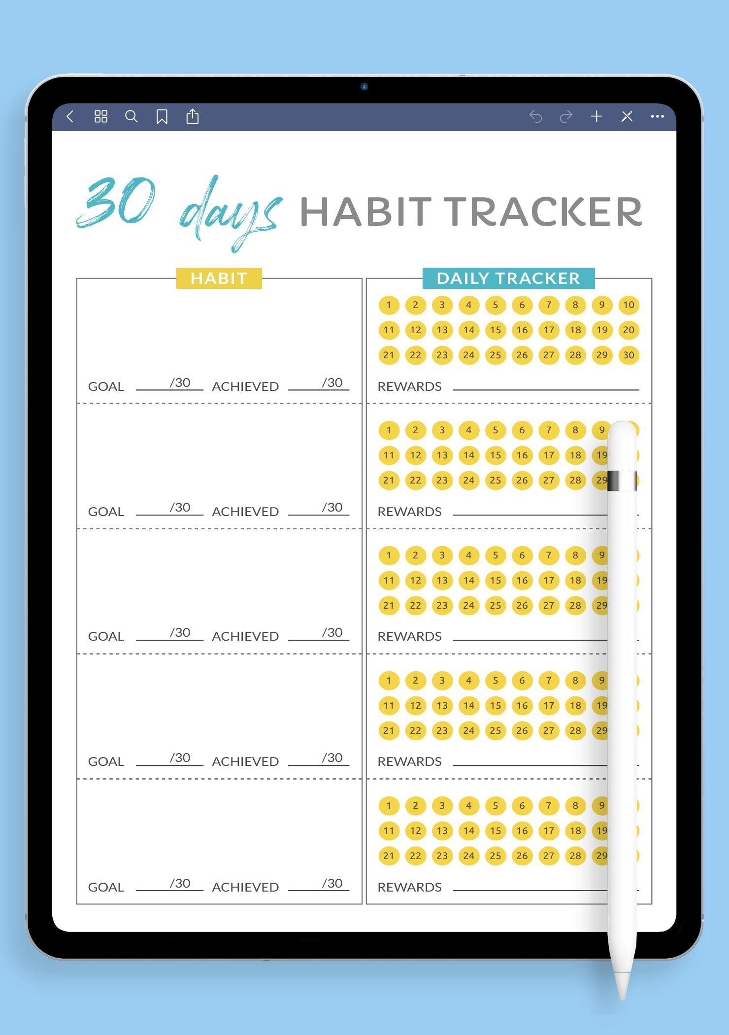 Download Printable 30 Days Goal Habit Tracker Template Pdf with 30 Day Goal Tracker Printable