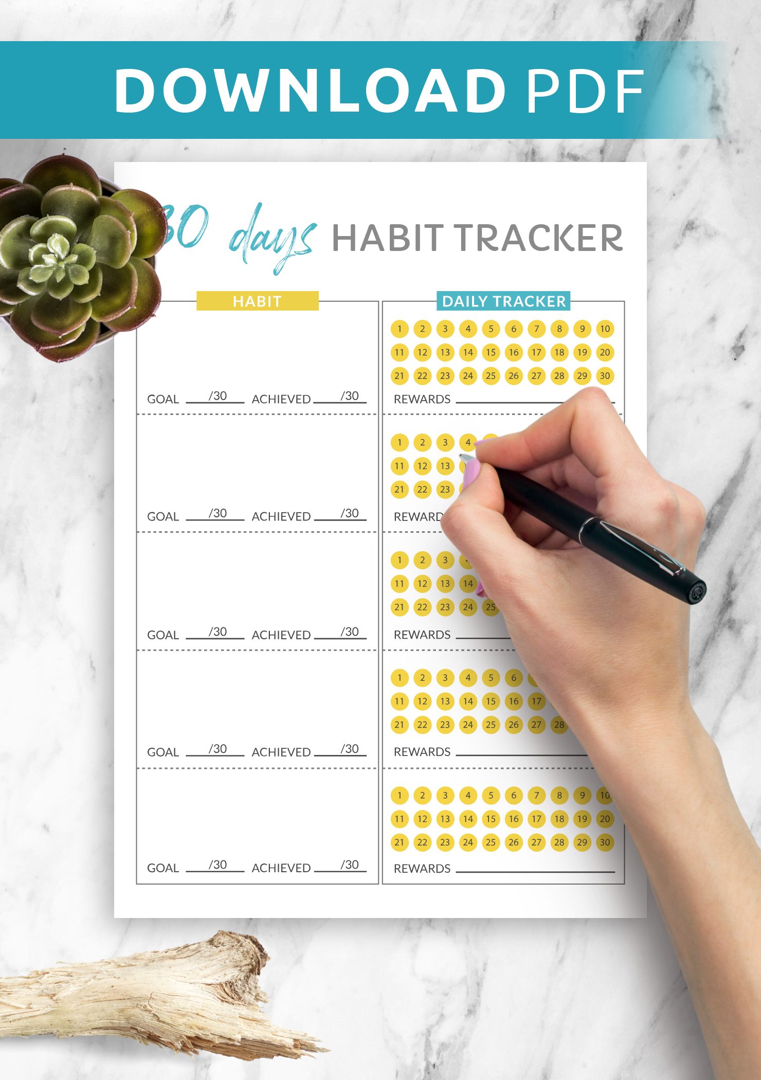 Download Printable 30 Days Goal Habit Tracker Template Pdf with regard to 30 Day Goal Tracker Printable