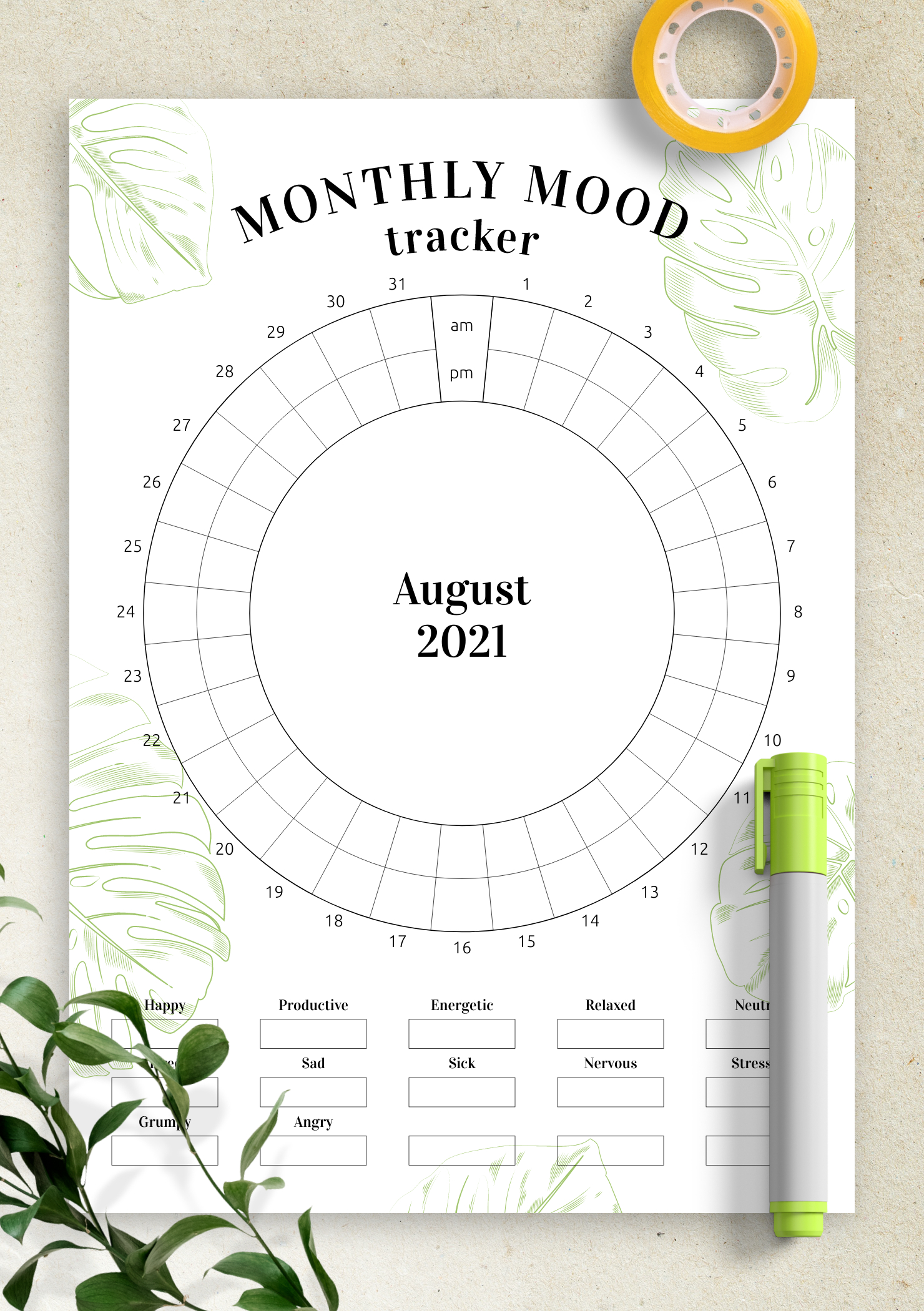 Download Printable Circular Mood Tracker Template Pdf with Printable Monthly Mood Tracker