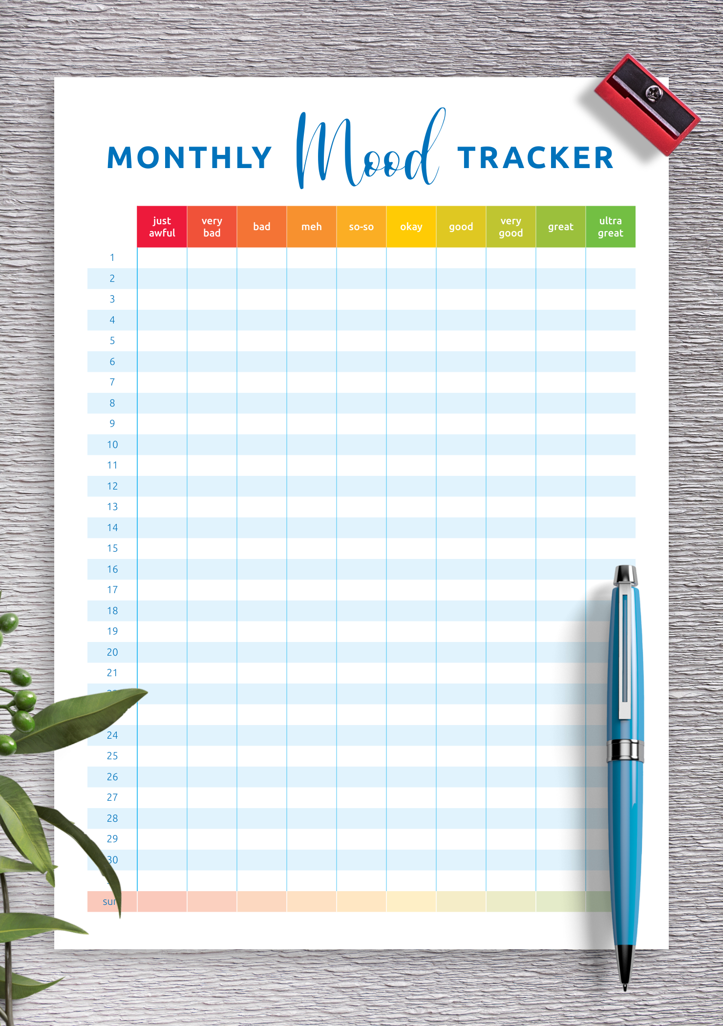 Download Printable Colorful Monthly Mood Tracker Template Pdf with regard to Printable Monthly Mood Tracker
