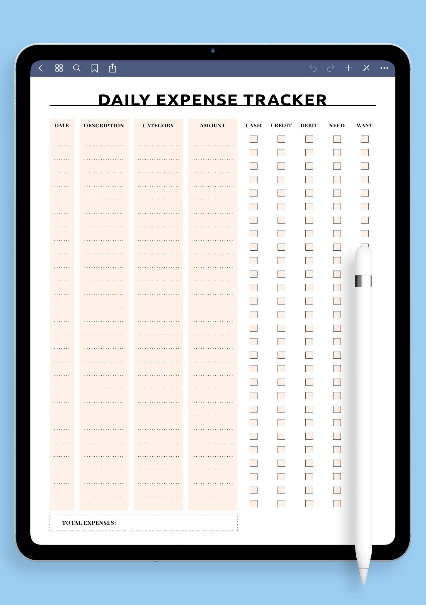 Download Printable Everyday Expense Tracker Pdf with regard to Daily Expense Tracker Printable