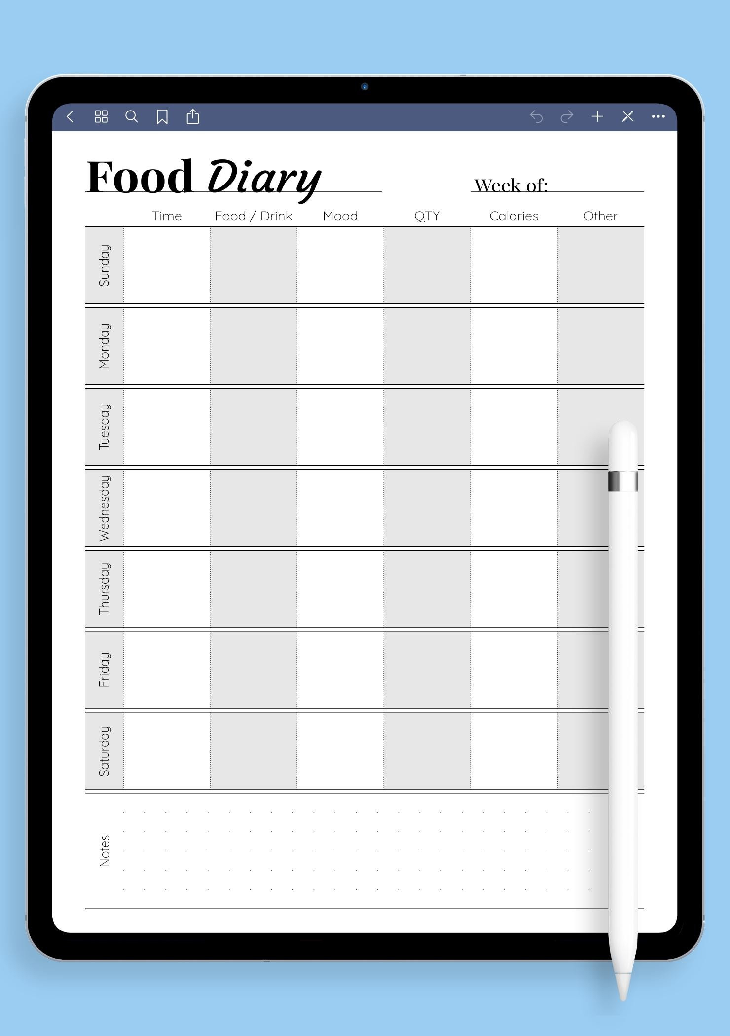 Download Printable Simple Food Diary Pdf for Food Tracker Journal Printable