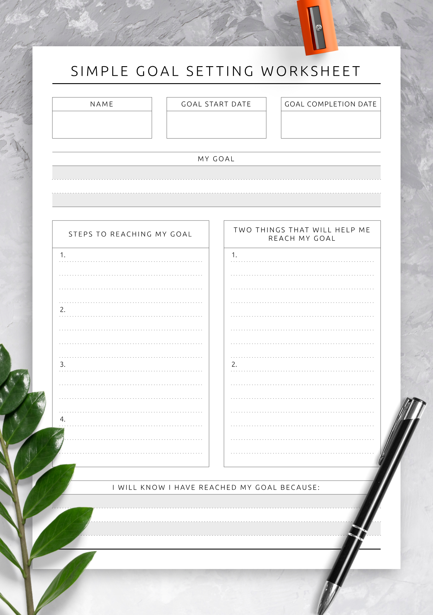 Download Printable Simple Goal Setting Worksheet - Original Style Pdf intended for Goal Setting Worksheet Printable
