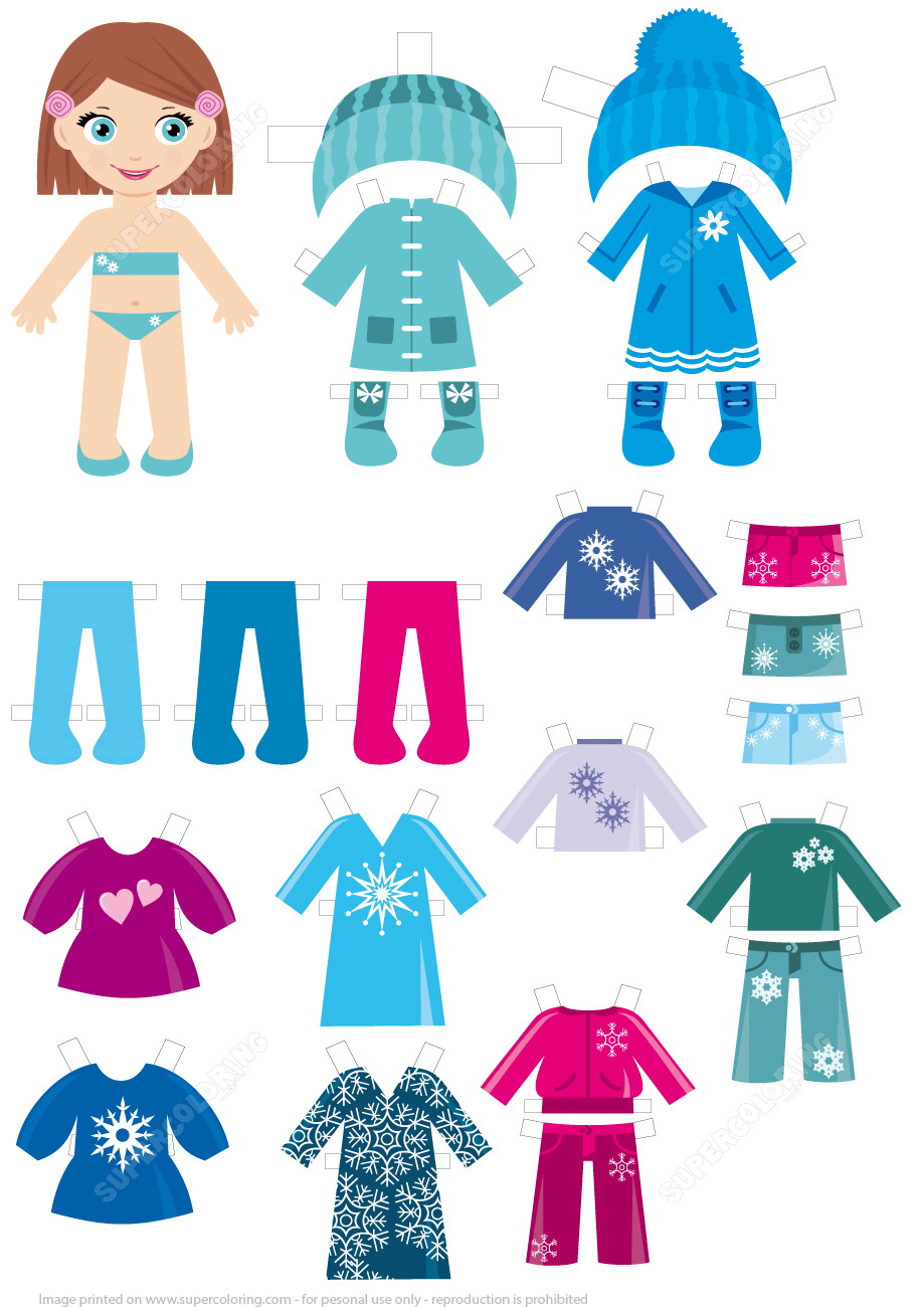 Dress Up Cute Little Girl Paper Doll With A Set Of Winter Clothes inside Winter Clothes Dress Up Free Printable