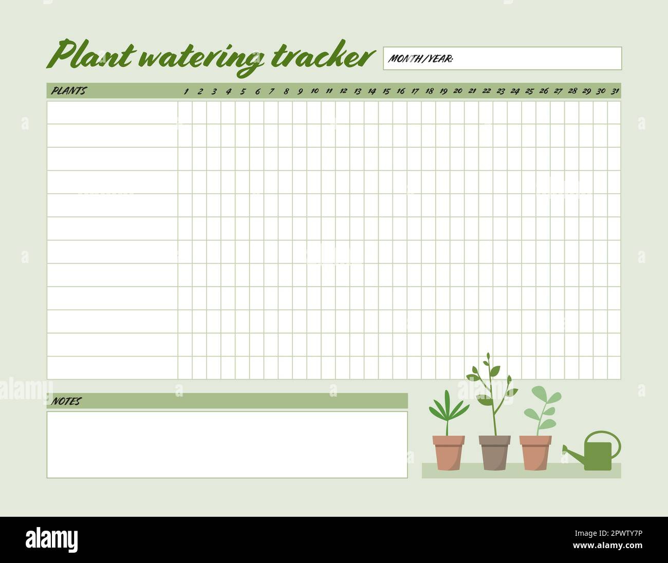 Druckbarer Tracker Für Die Bewässerung Von Pflanzen. Letter-Format within Plant Watering Tracker Printable