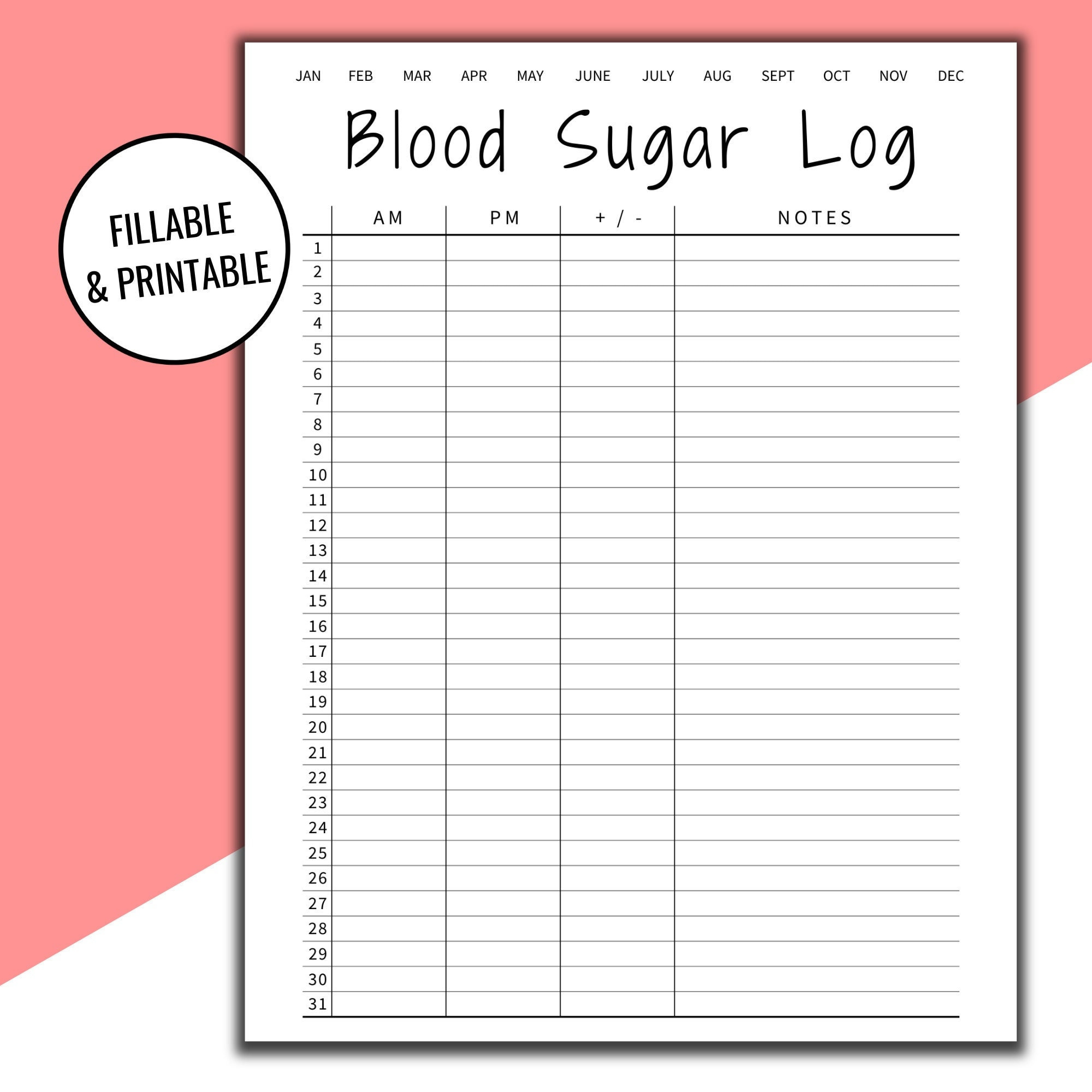 Editable &amp;amp; Printable Blood Sugar Log, Blood Sugar Reading, Blood throughout Printable Glucose Tracking Chart