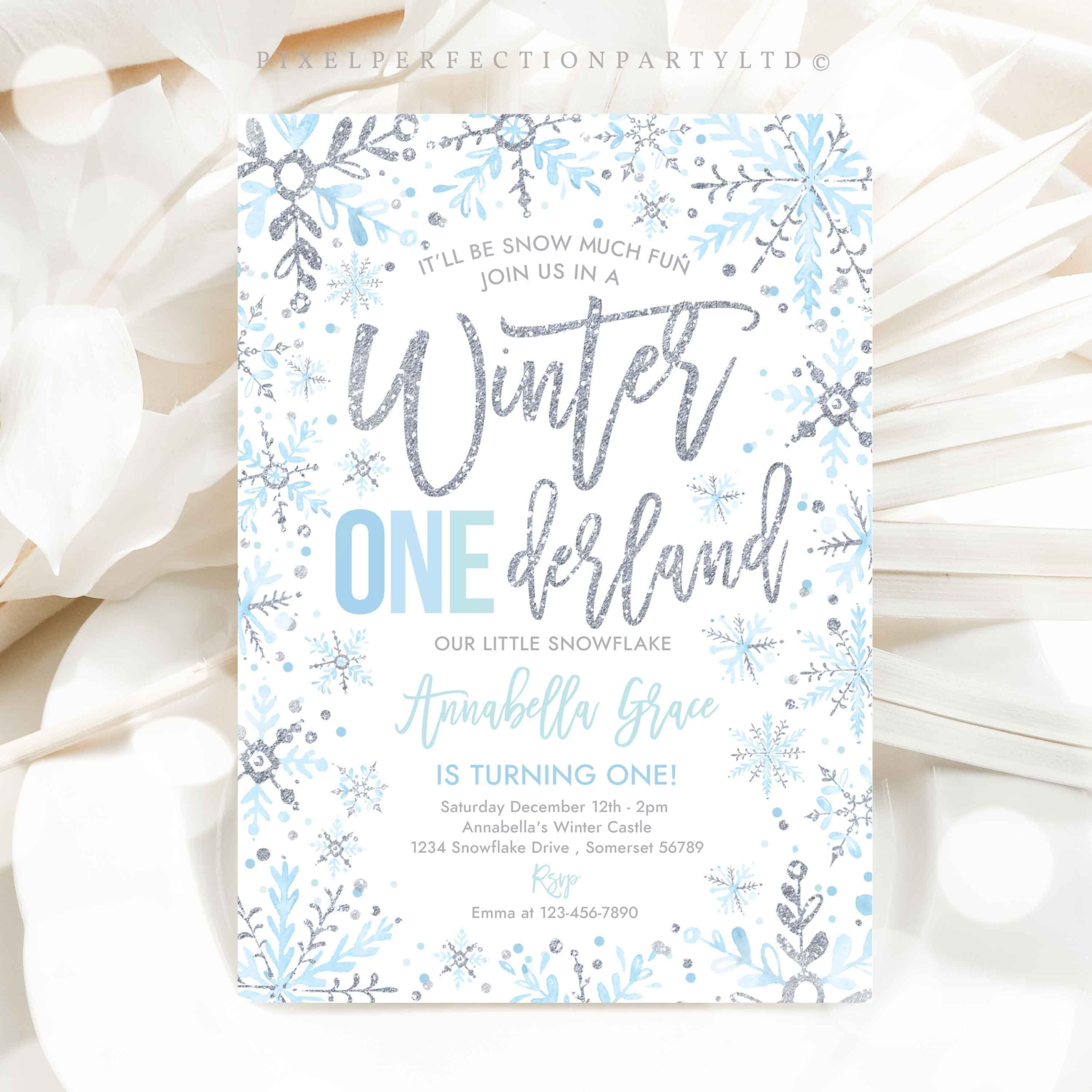 Editable Winter Onederland Invitation Blue And Silver Snowflakes pertaining to Printable Winter Onederland Invitations