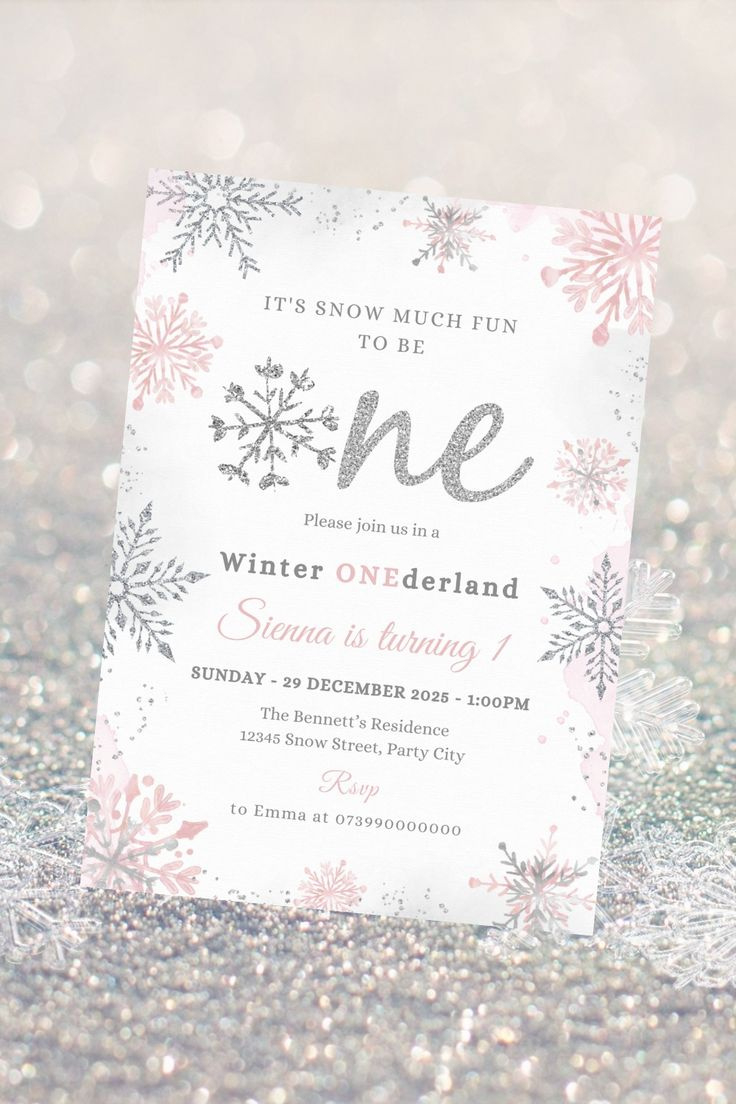 Editable Winter Onederland Invite, Pink Silver Winter Wonderland pertaining to Winter Onederland Printable Invitations