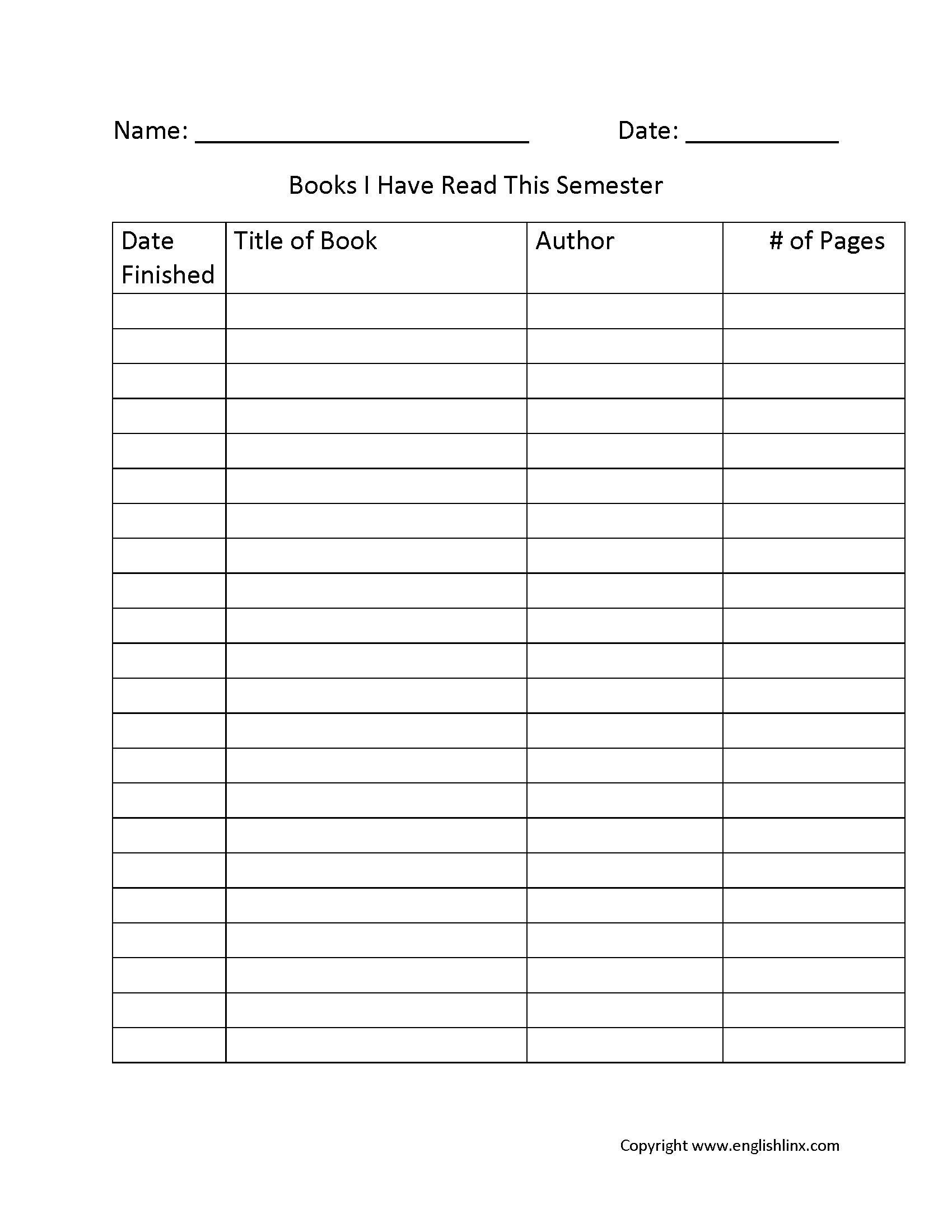 Englishlinx | Reading Logs Worksheets pertaining to Printable Reading Log With Parent Signature
