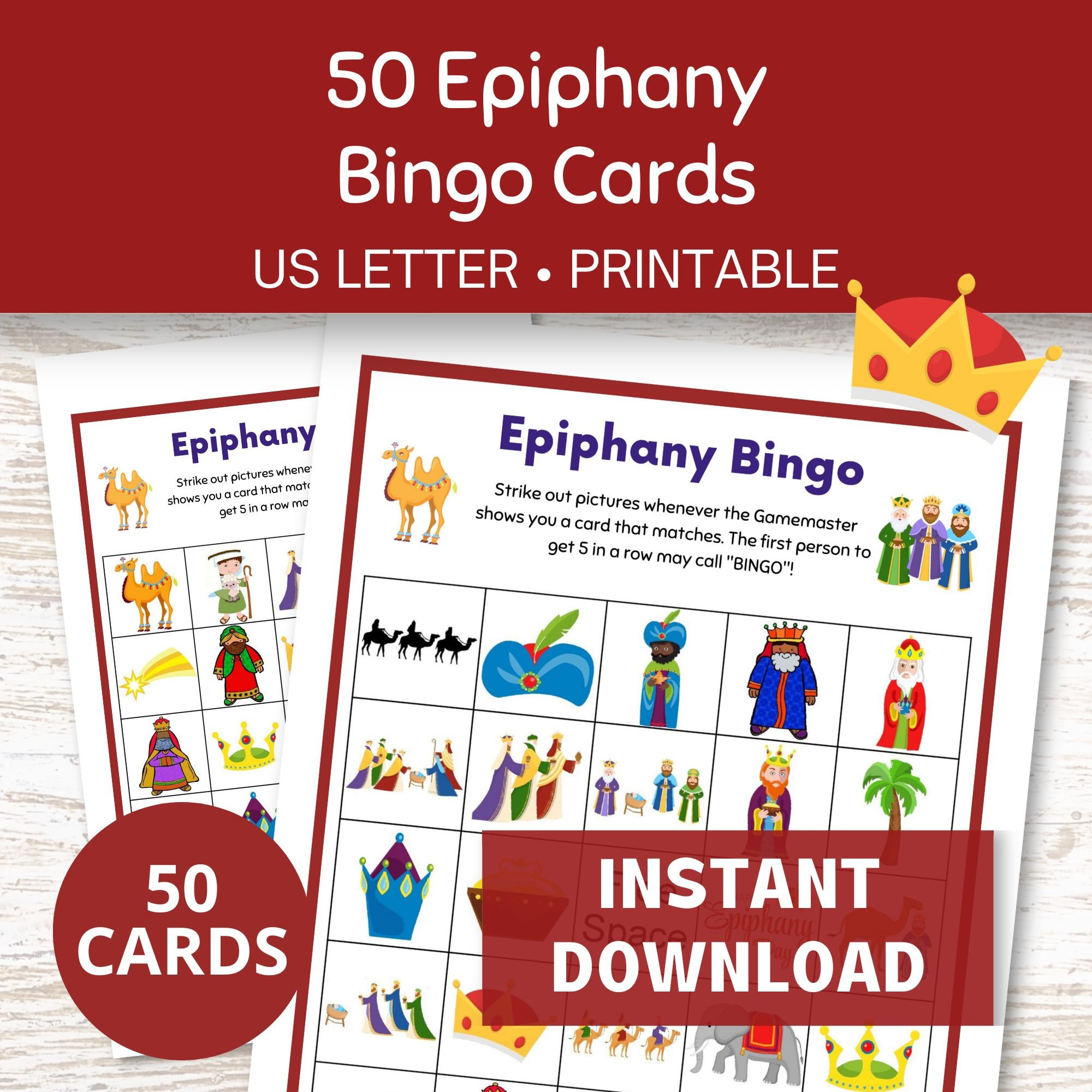 Epiphany Bingo Cards, 50 Bingo Printable Cards For Three Kings Day in Epiphany Cards Printable