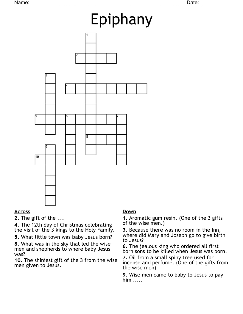 Epiphany Crossword - Wordmint pertaining to Printable Epiphany Crossword Puzzle
