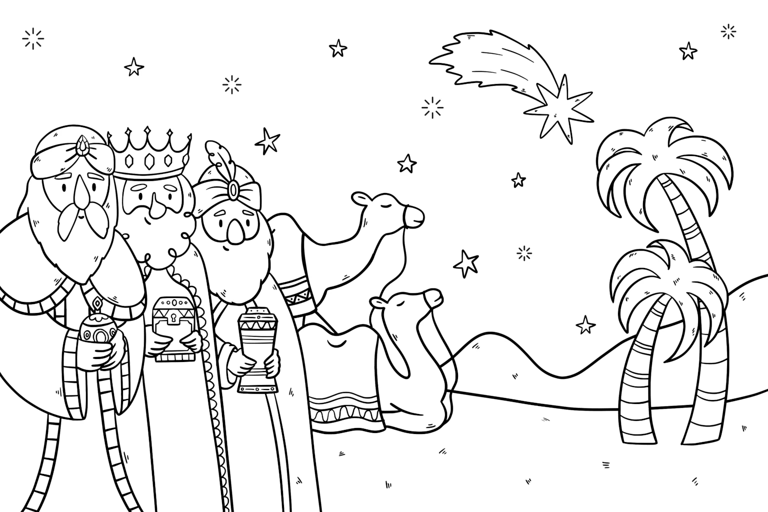Epiphany Wise Men With Camels Following Shooting Star On Their with Epiphany Coloring Page Free Printable