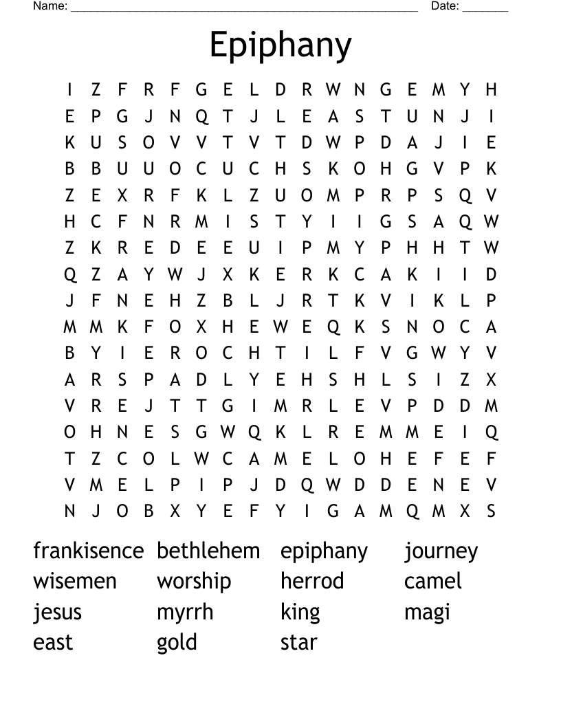 Epiphany Word Search - Wordmint with Epiphany Crossword Printable