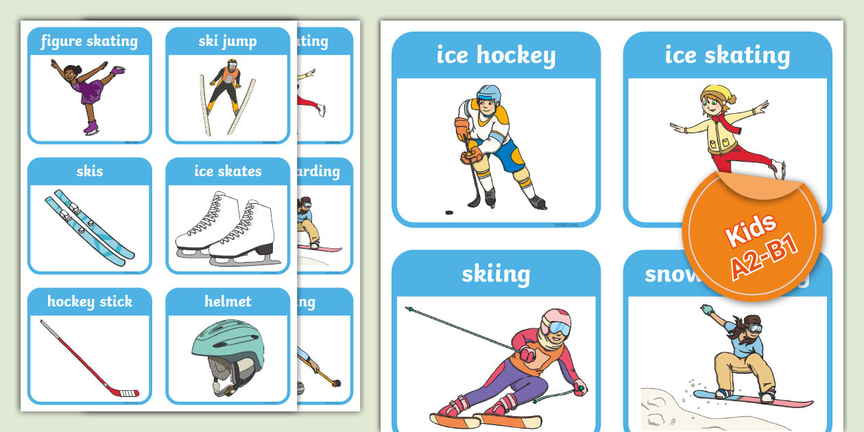 Esl Winter Sports Vocabulary Cards [Kids, A2-B1] in Winter Sports Flashcards Printable