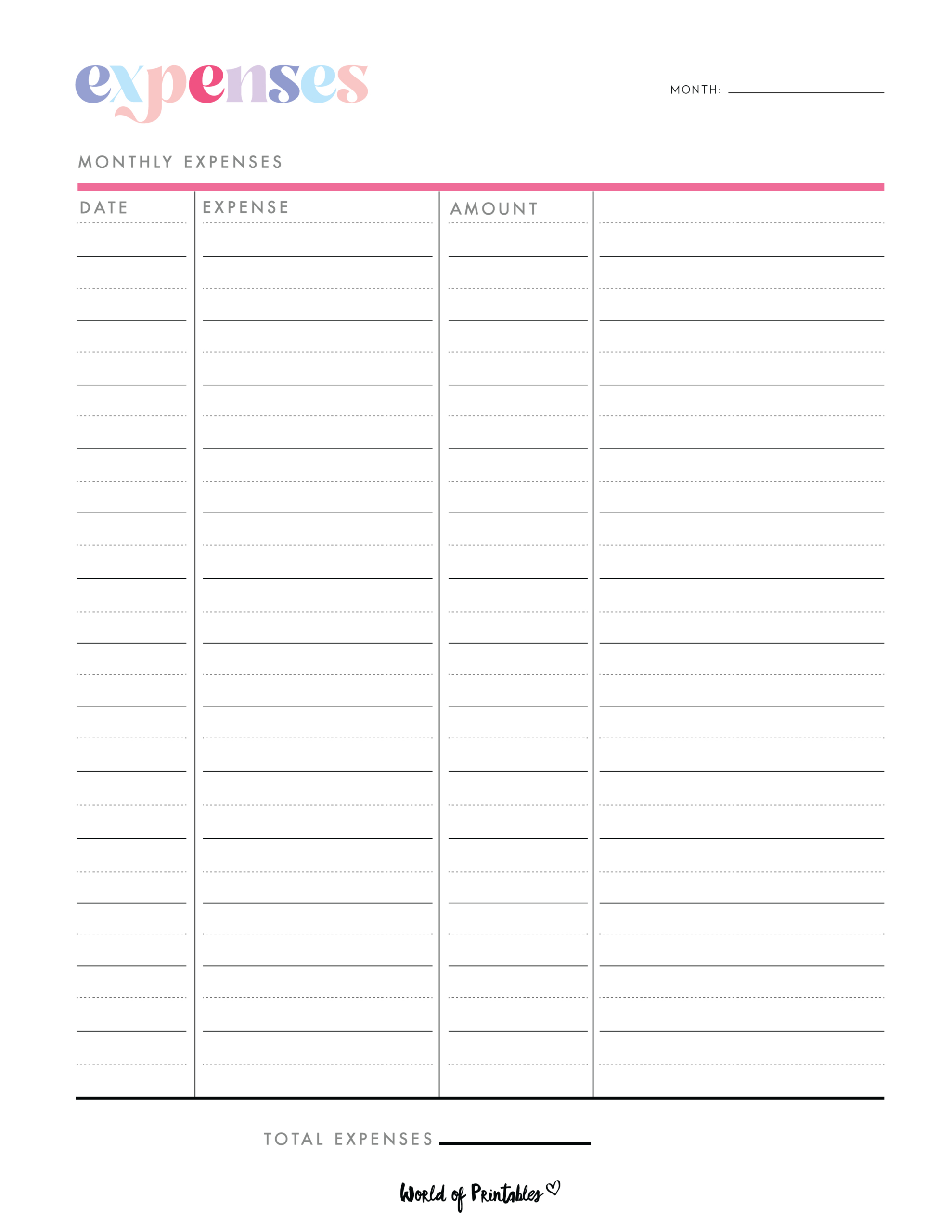 Expense Tracker Templates - World Of Printables for Spending Tracker Printable Free