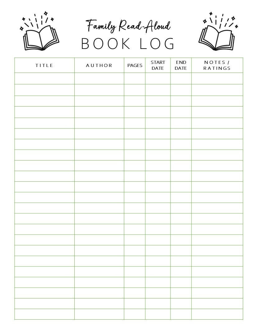 Family Reading Log Template, Family Reading Log Printable, Reading throughout Printable Reading Log Template