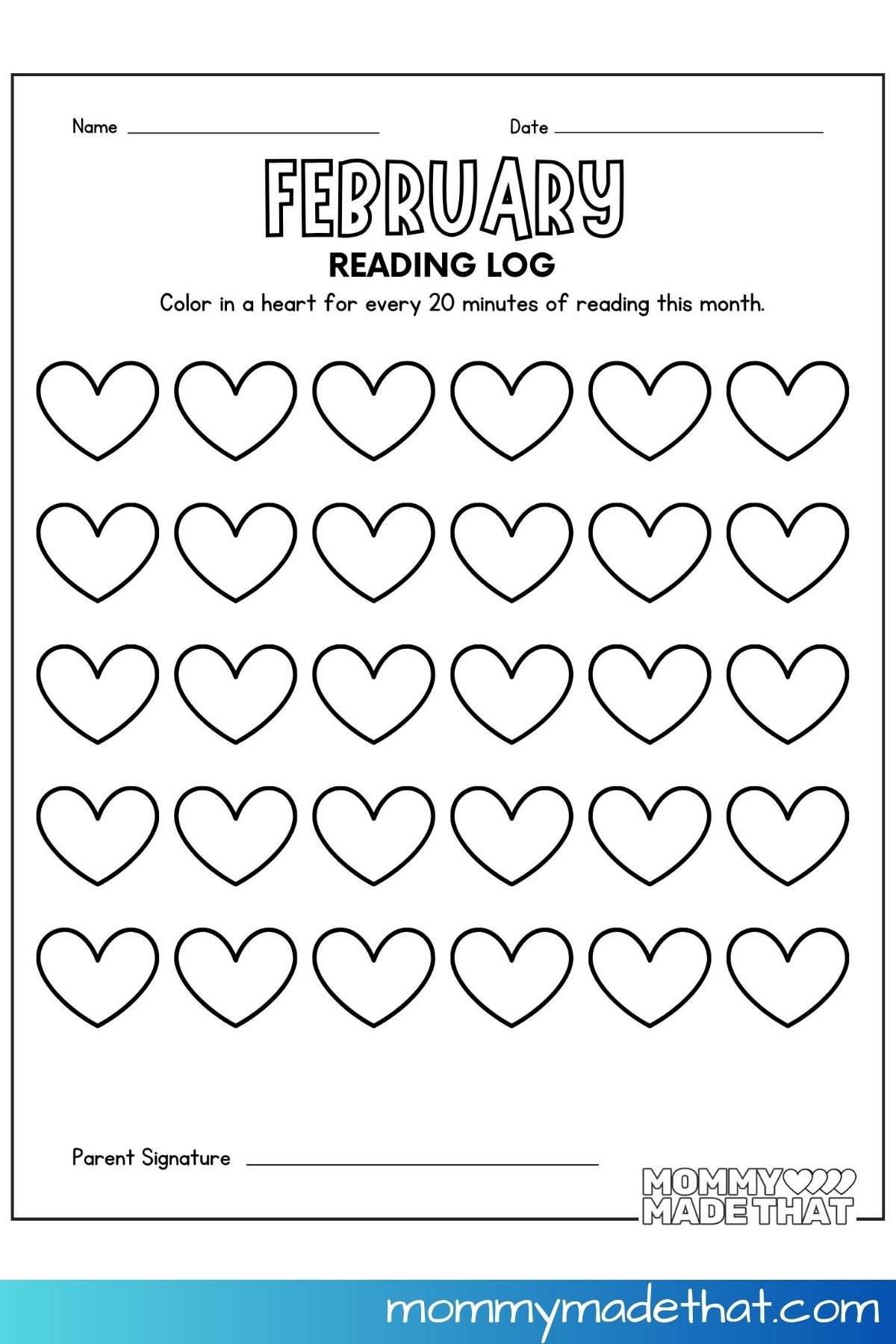 February Reading Log (Free Printable) regarding February Reading Log Printable