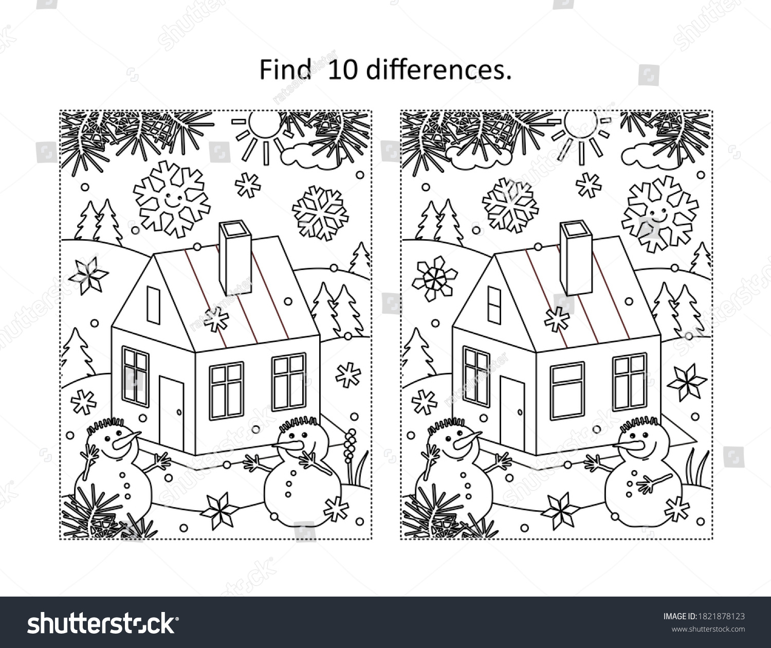 Find 10 Differences Visual Puzzle Coloring Stock Illustration intended for Winter Spot The Difference Printable Free