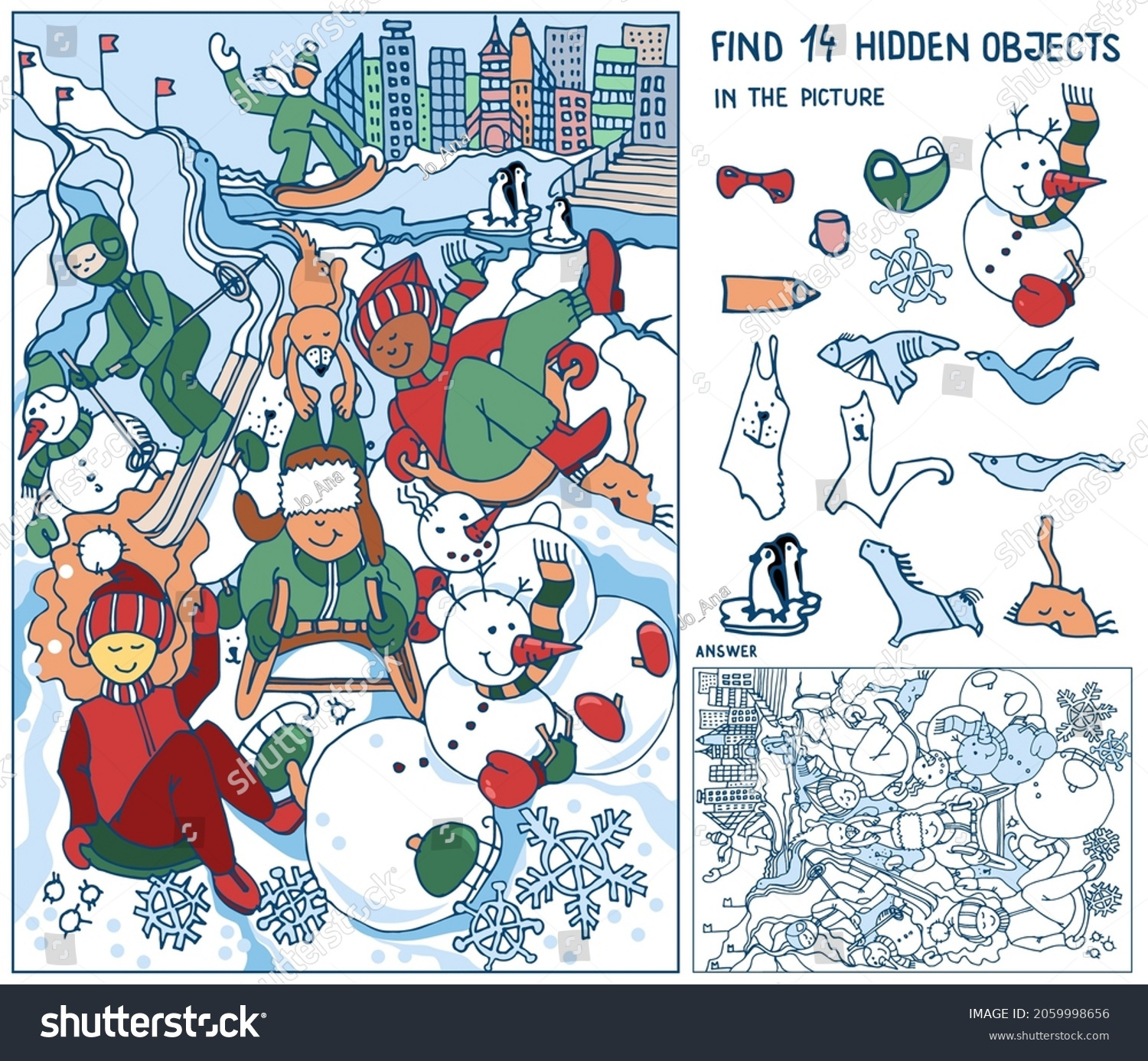 Find Hidden Objects People Snowman Having Stock Vector (Royalty inside Winter Hidden Objects Printable