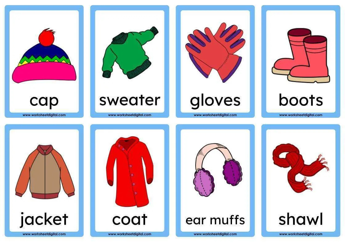 Flashcards Winter Clothing - Worksheet Digital | #1 Teacher-Made with regard to Winter Flashcards Free Printable