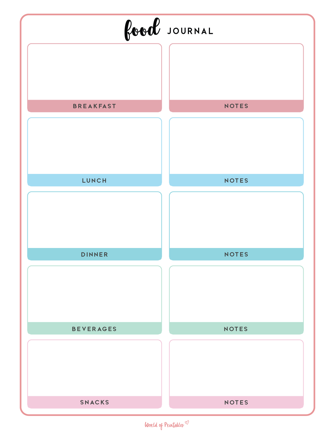 Food Journal Printables - World Of Printables intended for Free Printable Weekly Food Tracker