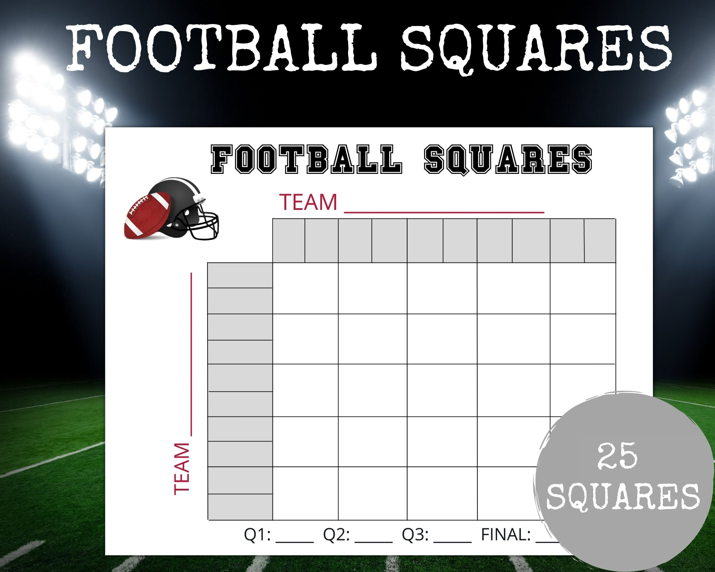Football Squares Game, 25 Squares Football Squares, Bowl Squares with regard to Printable Super Bowl Squares 25 Grid