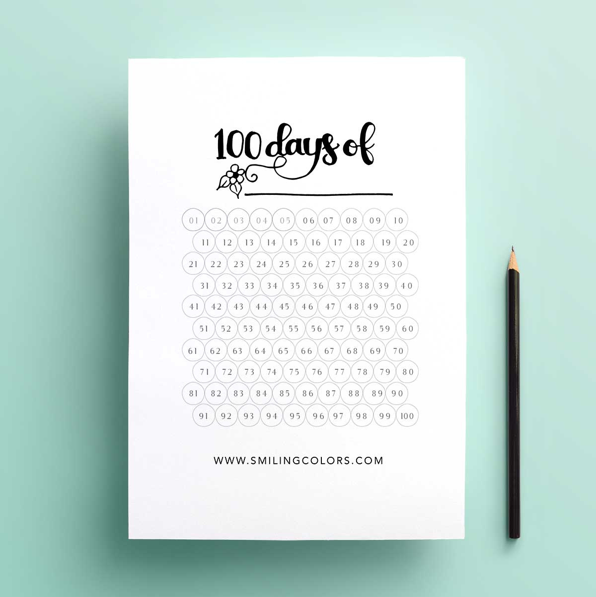 Free 100 Day Goal Tracking Printable - Smiling Colors within 100 Day Goal Tracker Printable