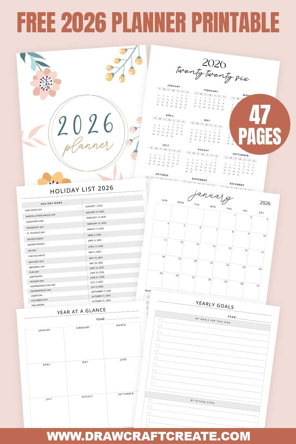 Free 2026 Planner Printable (47 Pages) - Draw Craft Create throughout 2026 Habit Tracker Free Printable