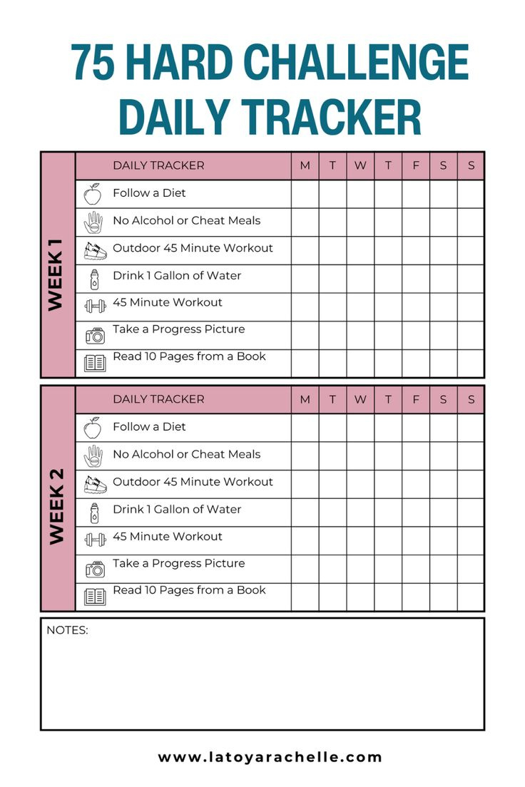 Free 75 Hard Challenge Printable Tracker Calendar | 75 Hard within Tracker Checklist 75 Hard Challenge Printable