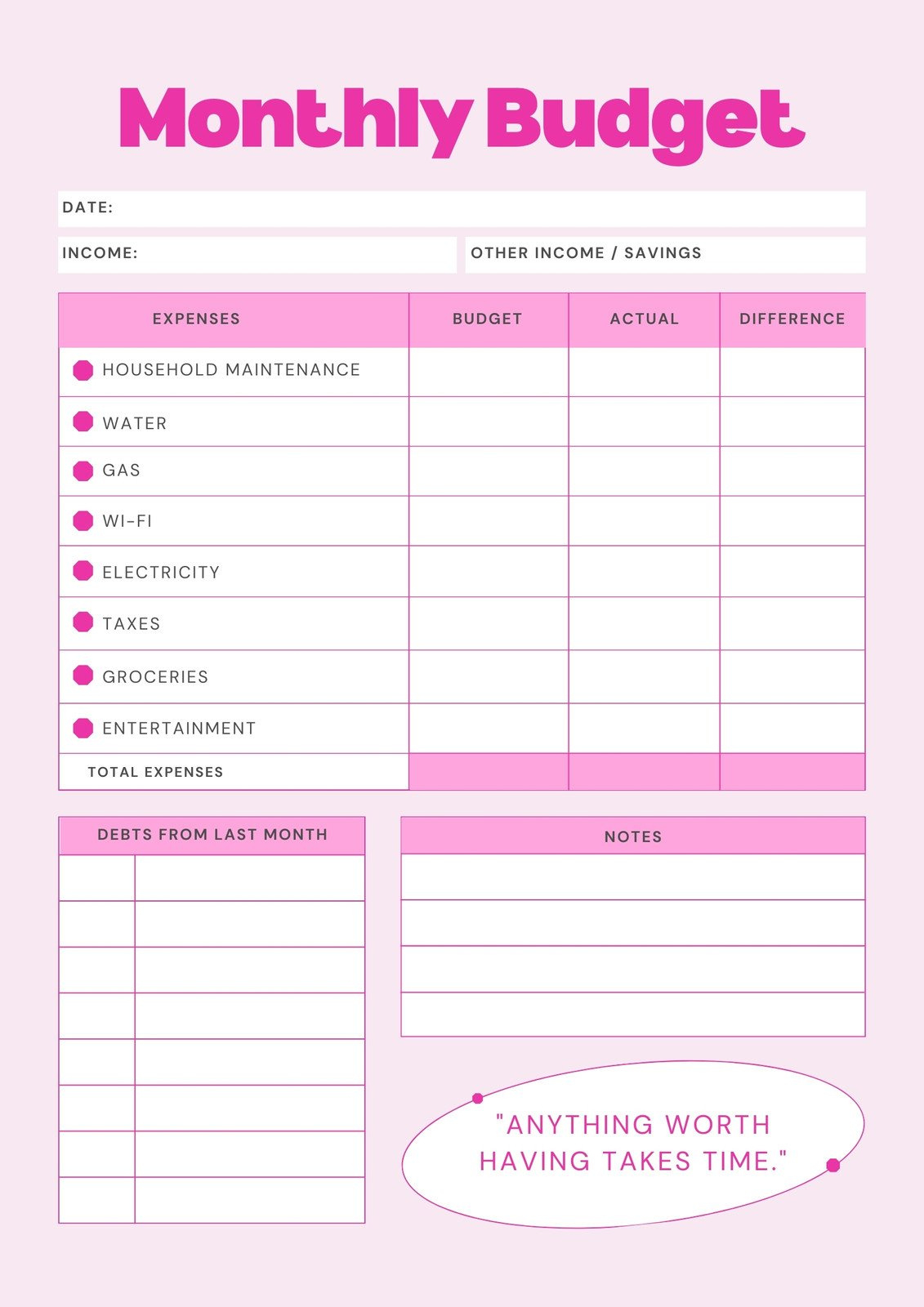 Free And Customizable Budget Templates throughout Printable Budget and Expense Tracking Worksheet
