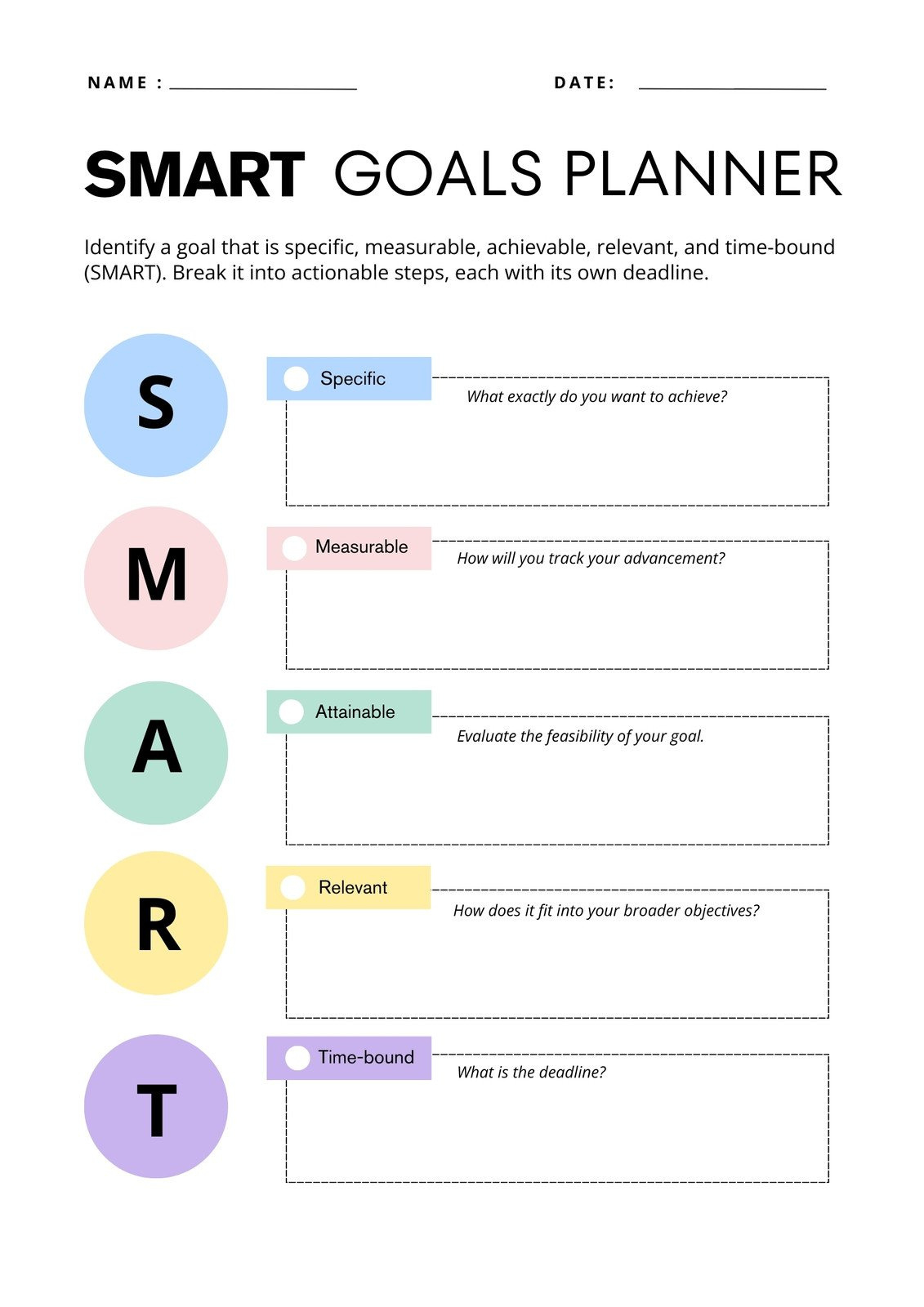 Free And Customizable Goals Templates with Free Printable Smart Goal Setting Worksheet