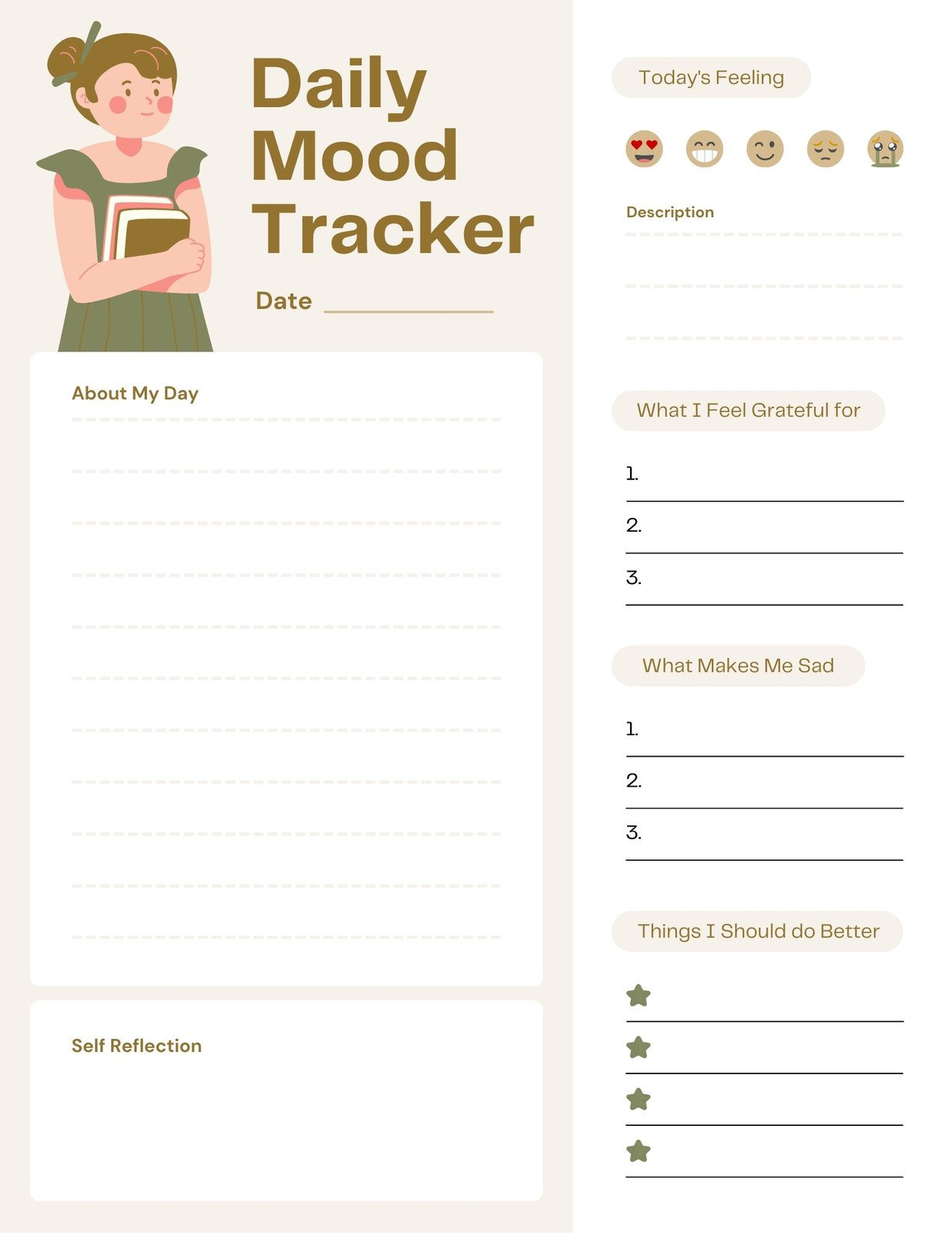 Free And Customizable Mood Templates regarding Mood Tracker Journal Printable