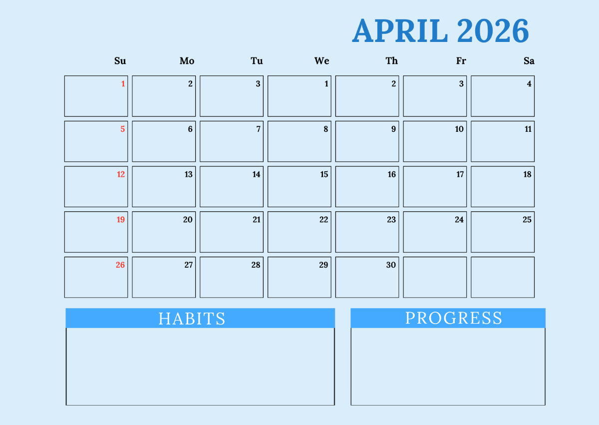 Free April 2026 Habit Tracker Calendar Template To Edit Online for 2026 Habit Tracker Free Printable