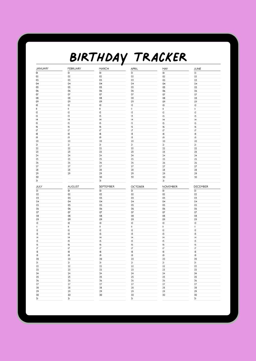 Free Birthday Tracker Printable - The Holiday Mama throughout Birthday Tracker Free Printable