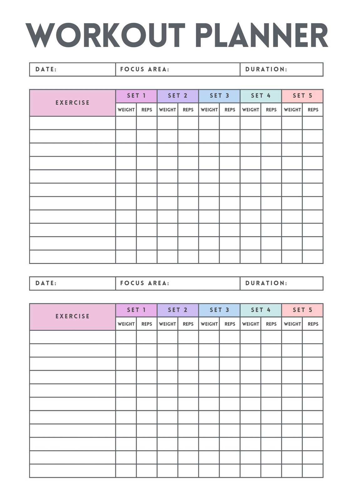 Free, Custom Printable Workout Planner Templates Online | Canva for Daily Fitness Tracker Printable