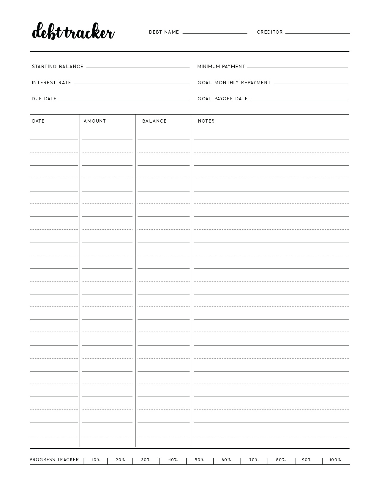 Free Debt Tracker Printable Template - World Of Printables with Free Printable Debt Payment Tracker