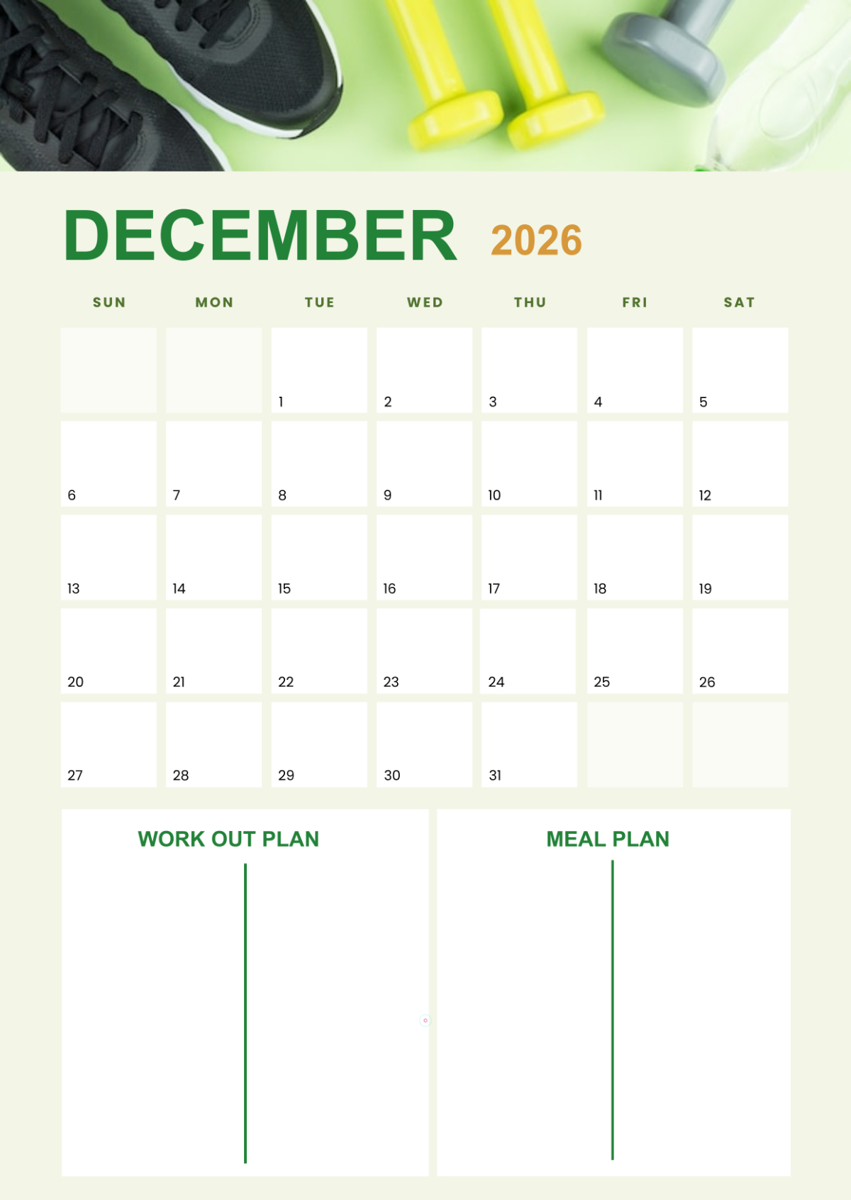 Free Fitness Tracker December 2026 Calendar Template To Edit Online for 2026 Workout Tracker Printable Free