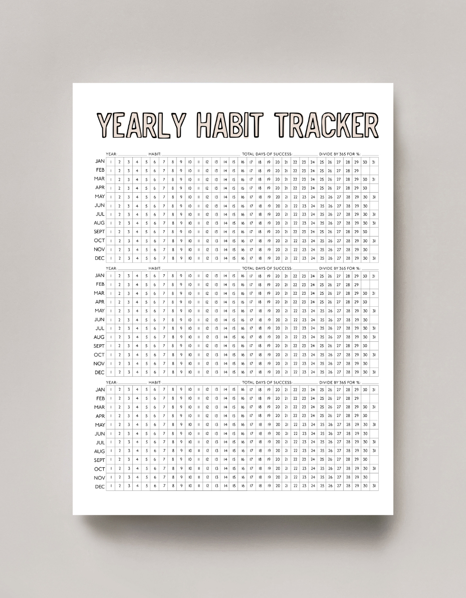 Free Habit Tracker Printable - Monthly And Yearly Layouts - The within Printable Yearly Habit Tracker