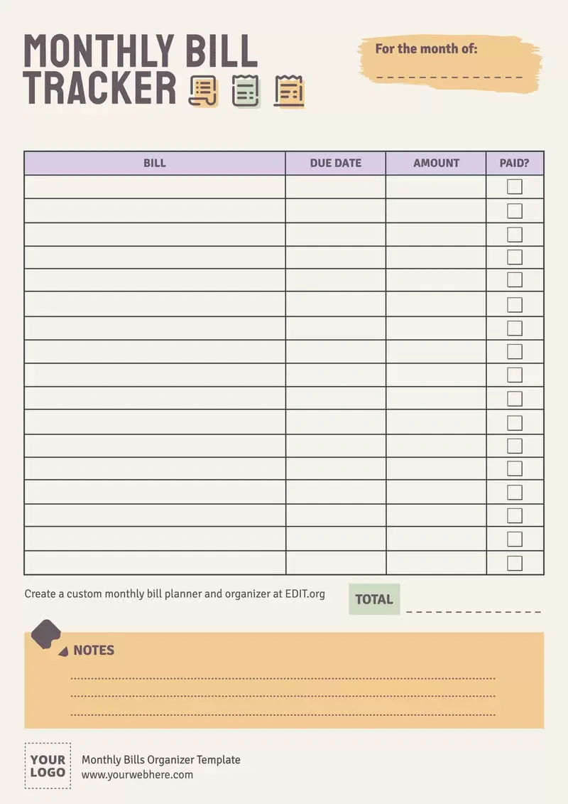 Free Monthly Bills Organizer Templates regarding Paycheck Bill Tracker Free Printable