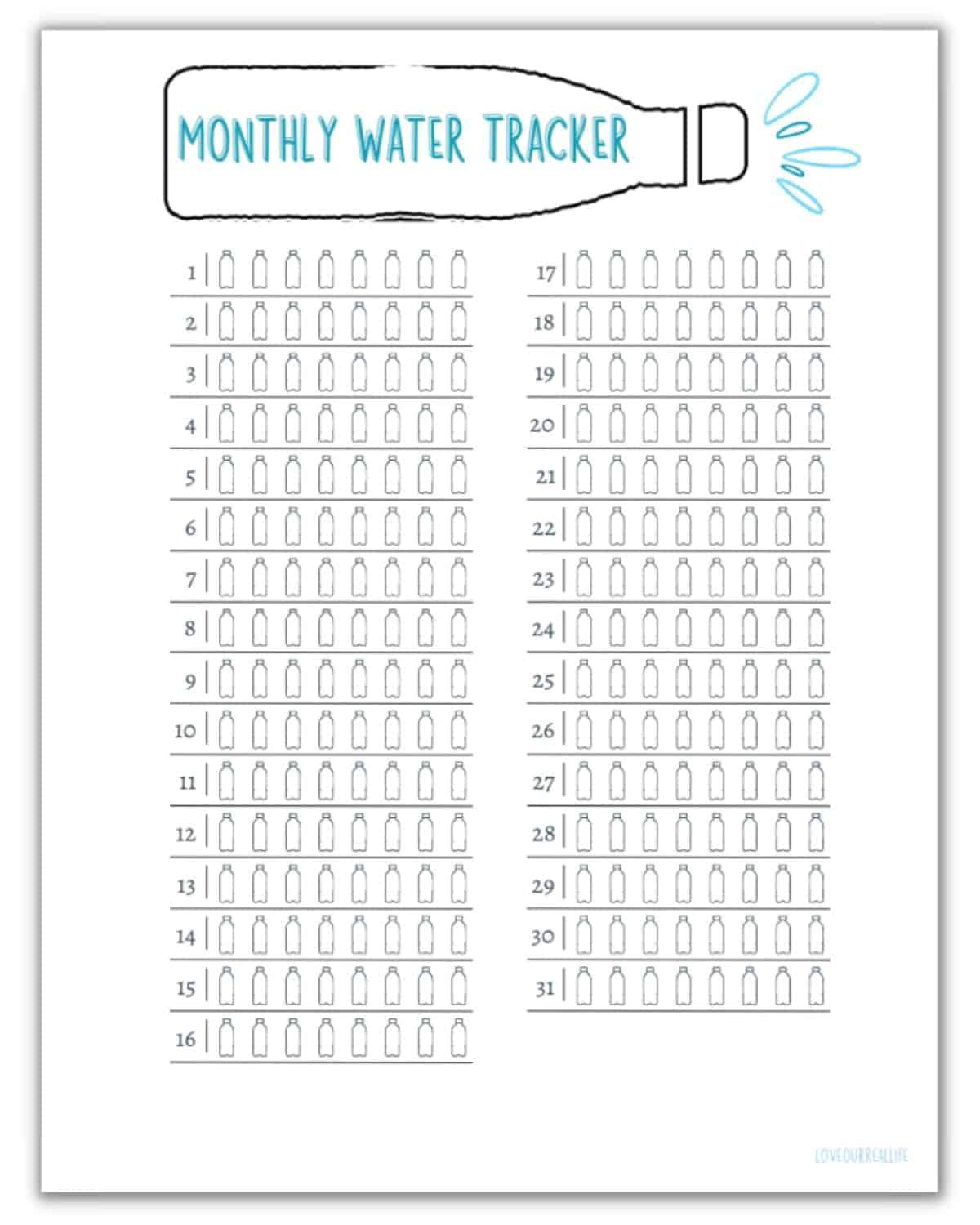 Free Monthly Water Tracker Printable (Meet Your Hydration Goals throughout Printable Water Tracking Chart