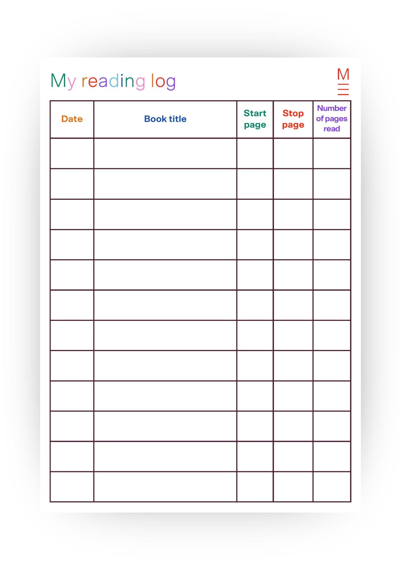 Free Primary Reading Log Printable in Independent Reading Log Printable
