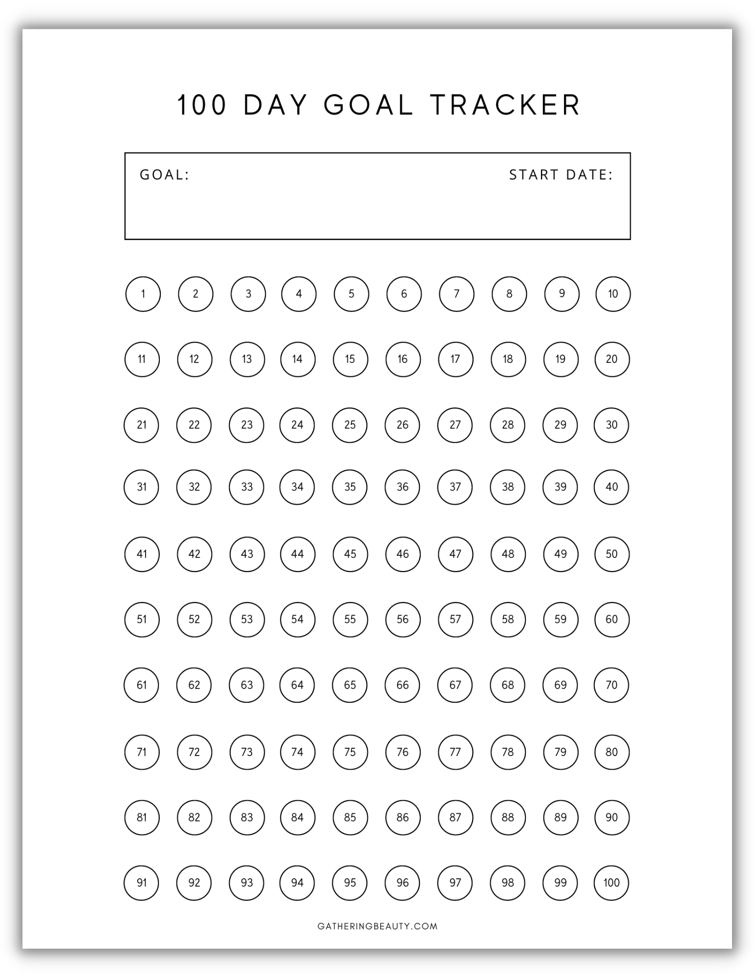 Free Printable 100 Day Goal Tracker — Gathering Beauty regarding 100 Day Goal Tracker Printable