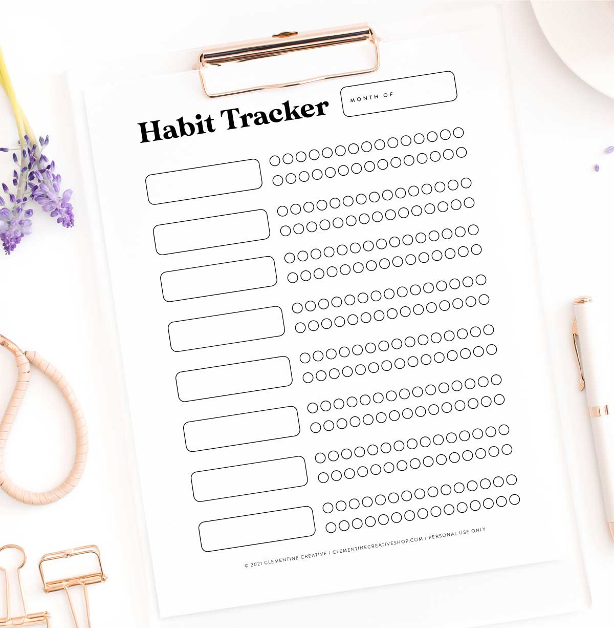 Free Printable 30 Day Habit Tracker - Clementine Creative with regard to Printable 30 Day Habit Tracker