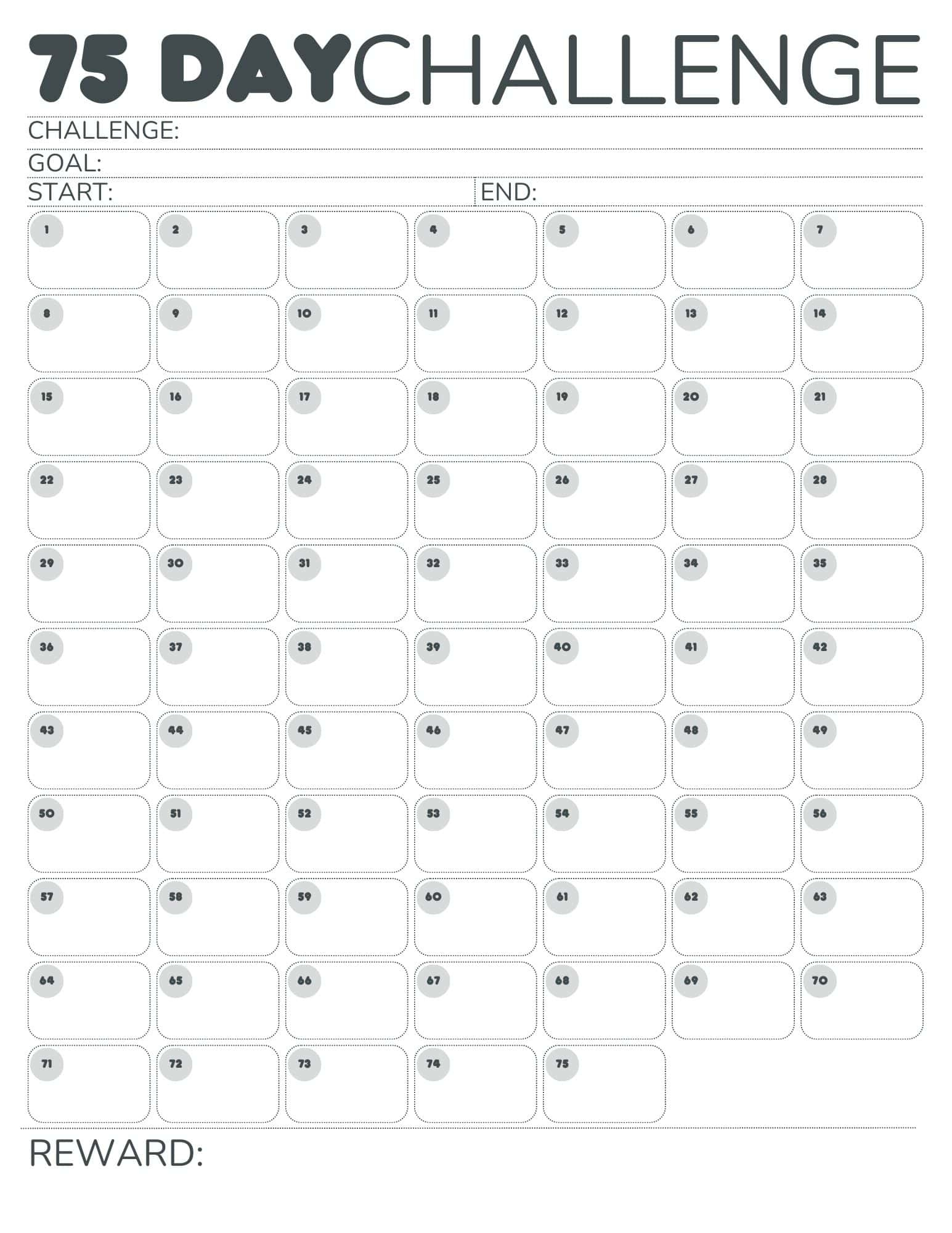Free Printable 75-Day Challenge Calendar For 75 Hard, 75 Medium intended for Free 75 Hard Tracker Printable