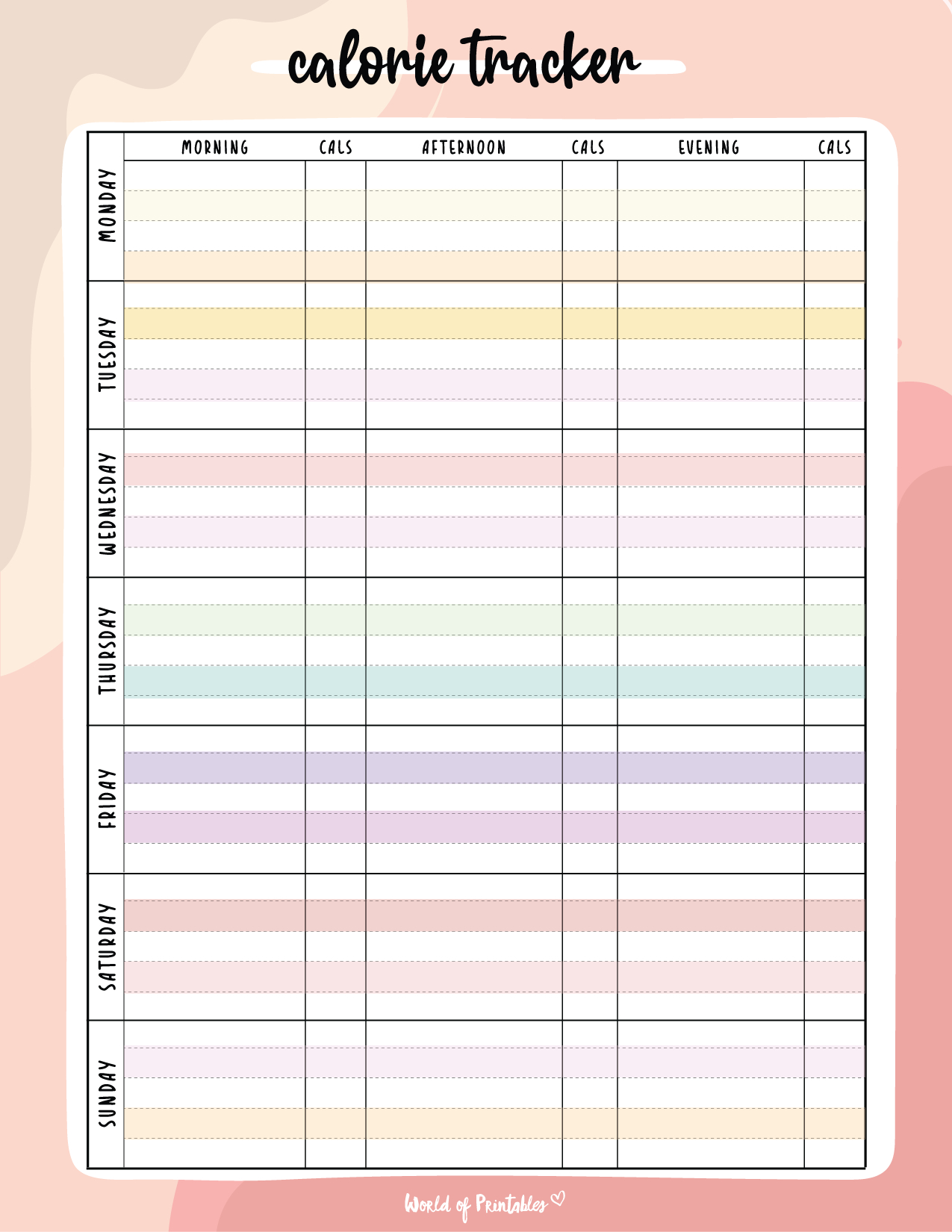 Free Printable Calorie Tracker - World Of Printables inside Daily Calorie Tracker Printable