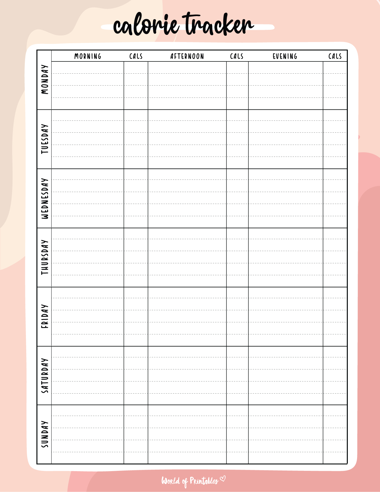 Free Printable Calorie Tracker - World Of Printables intended for Free Printable Daily Calorie Tracker