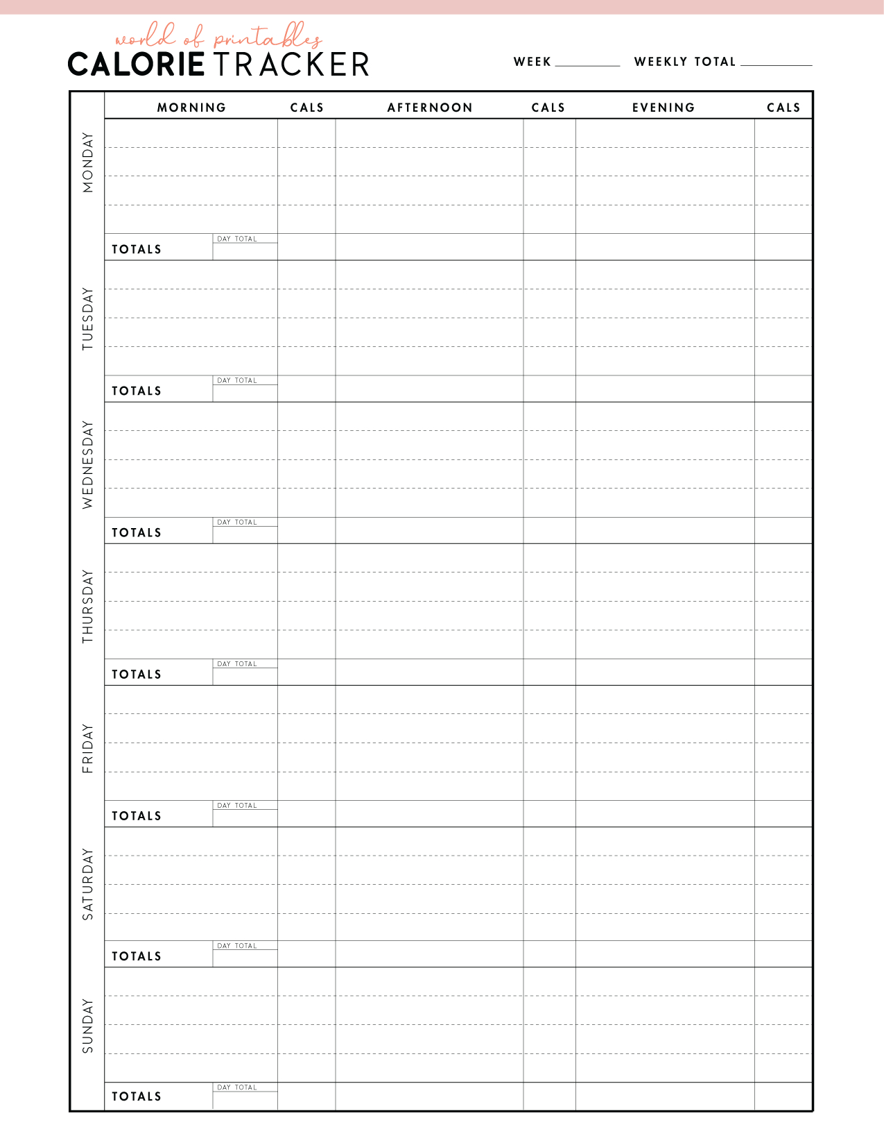Free Printable Calorie Tracker - World Of Printables within Free Printable Daily Calorie Tracker