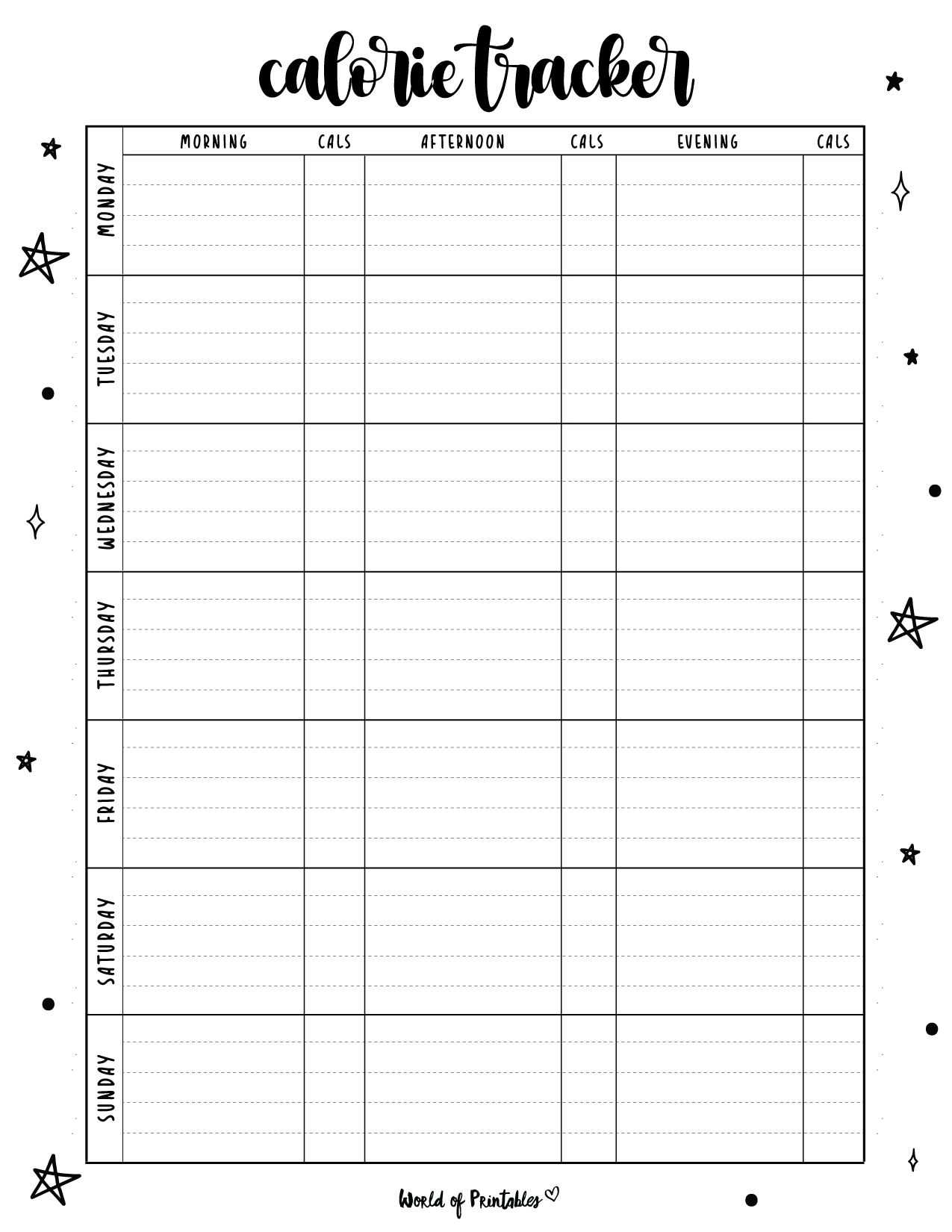 Free Printable Calorie Tracker - World Of Printables - Worksheets for Free Printable Daily Calorie Tracker