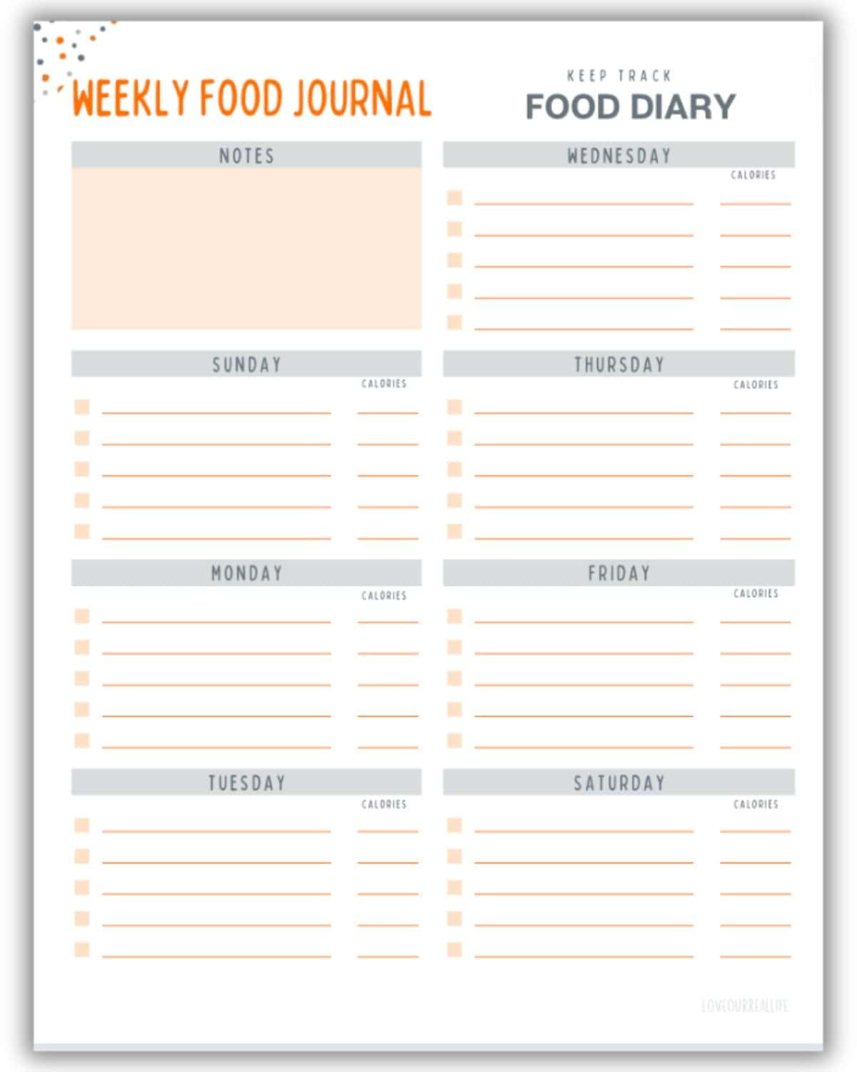 Free Printable Food Journal Diary - Pdf Template Tracker ⋆ Love in Free Printable Weekly Food Tracker