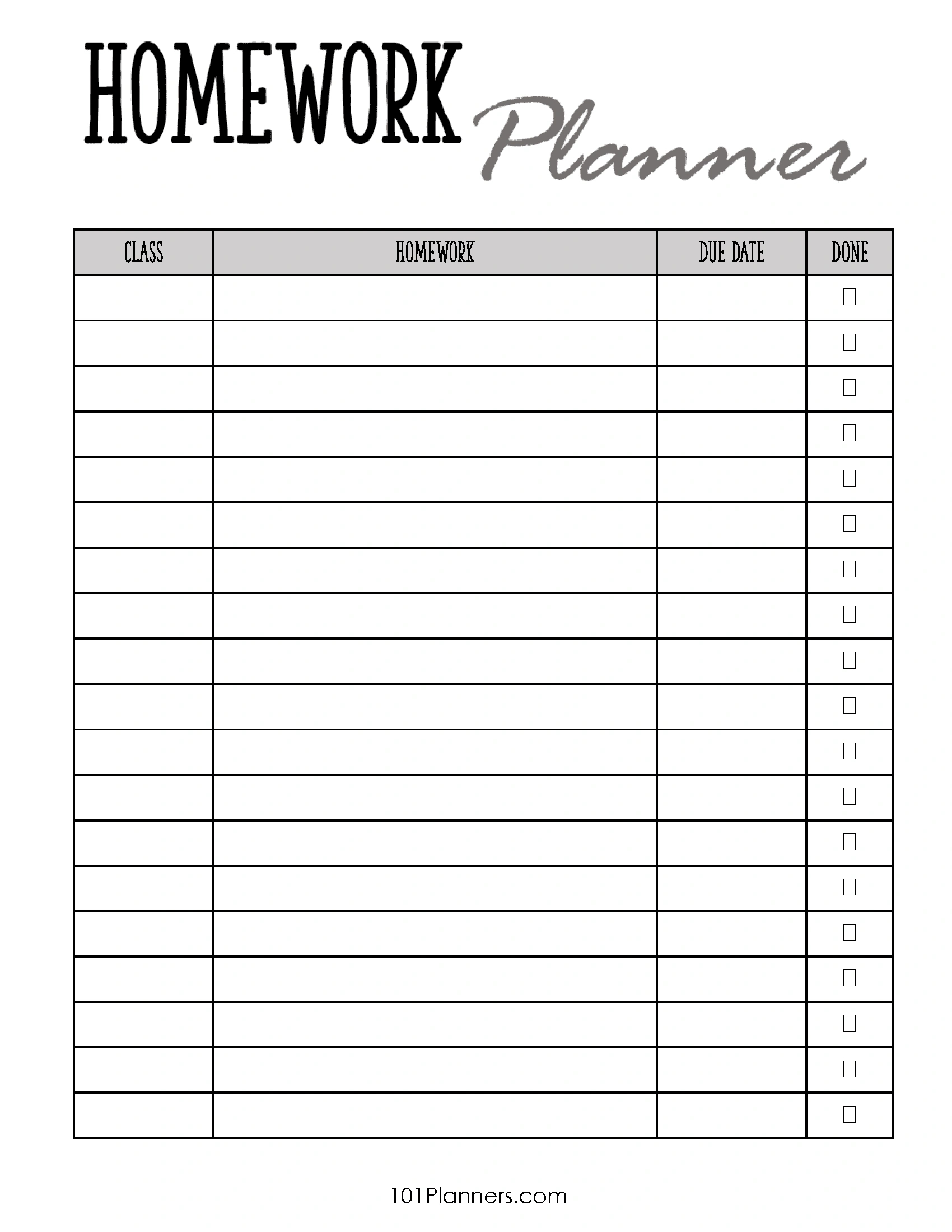 Free Printable Homework Planner Template | Pdf, Word, Excel Or Jpg regarding Free Printable Homework Tracker
